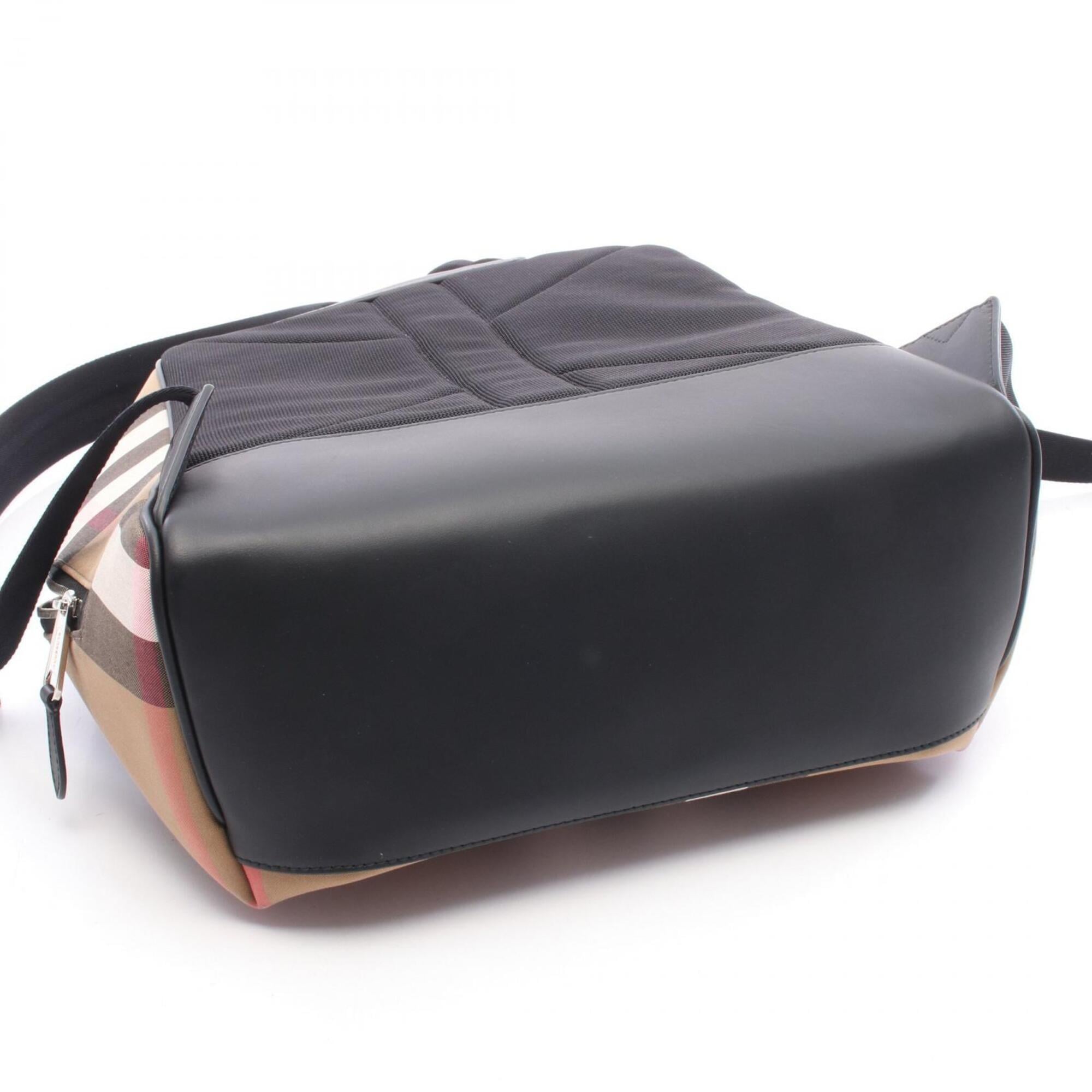 Burberry Beige Black Multi-Color Canvas Leather Backpack Handbag (Pre-Owned)