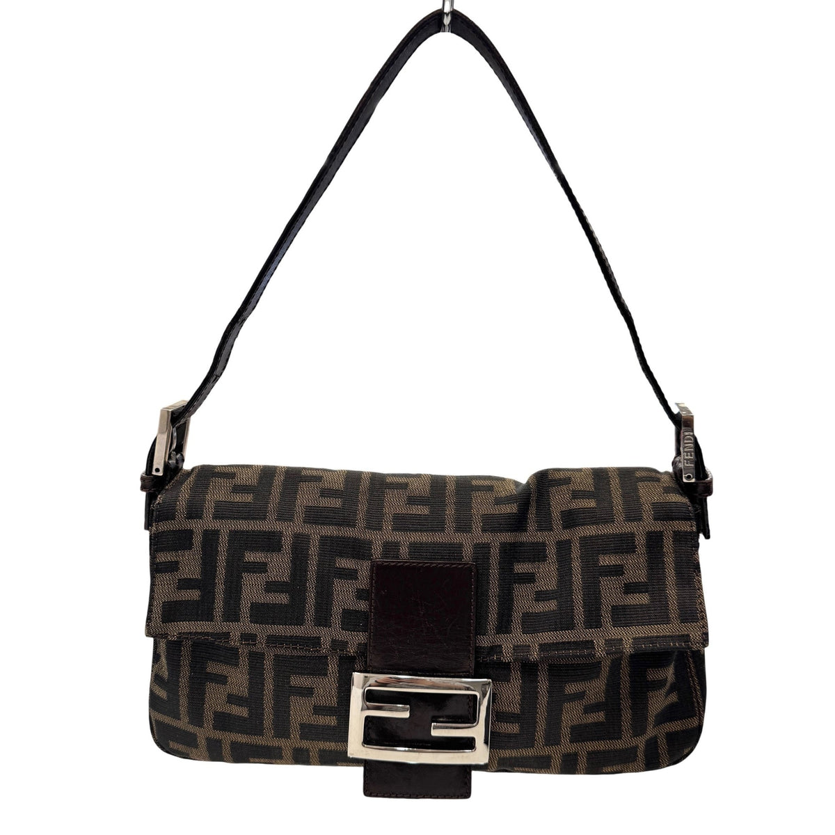 Fendi Zucca Brown Canvas Leather Handbag Pouch (Pre-Owned)