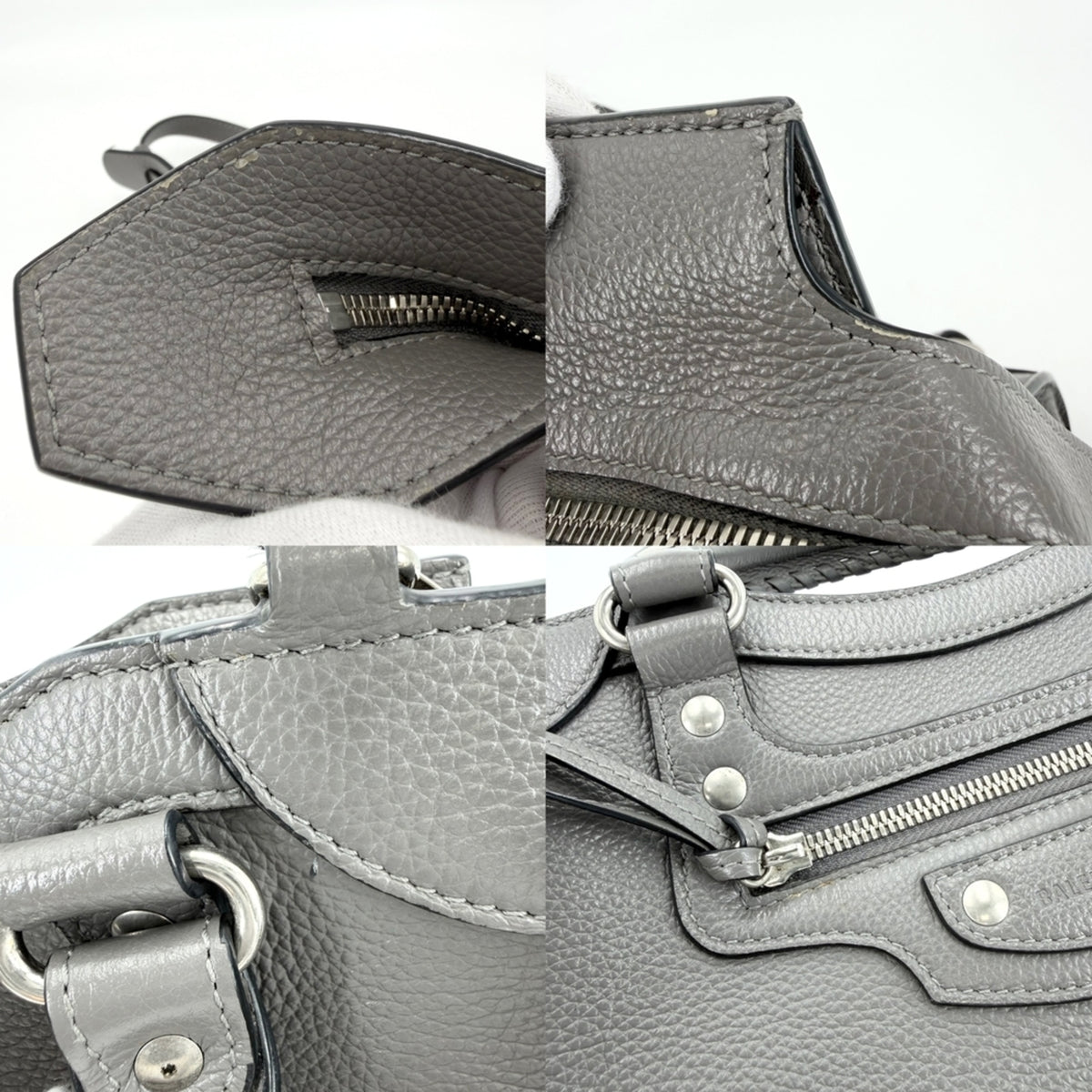 Balenciaga Gray White Leather Handbag Shoulder Bag (Pre-Owned)