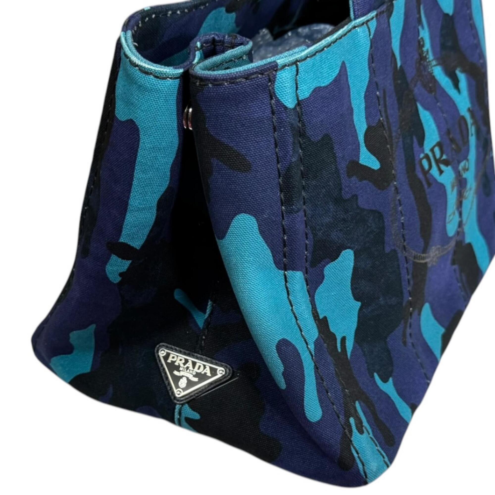 Prada Blue Camouflage Royal Canvas Handbag Shoulder Bag (Pre-Owned)