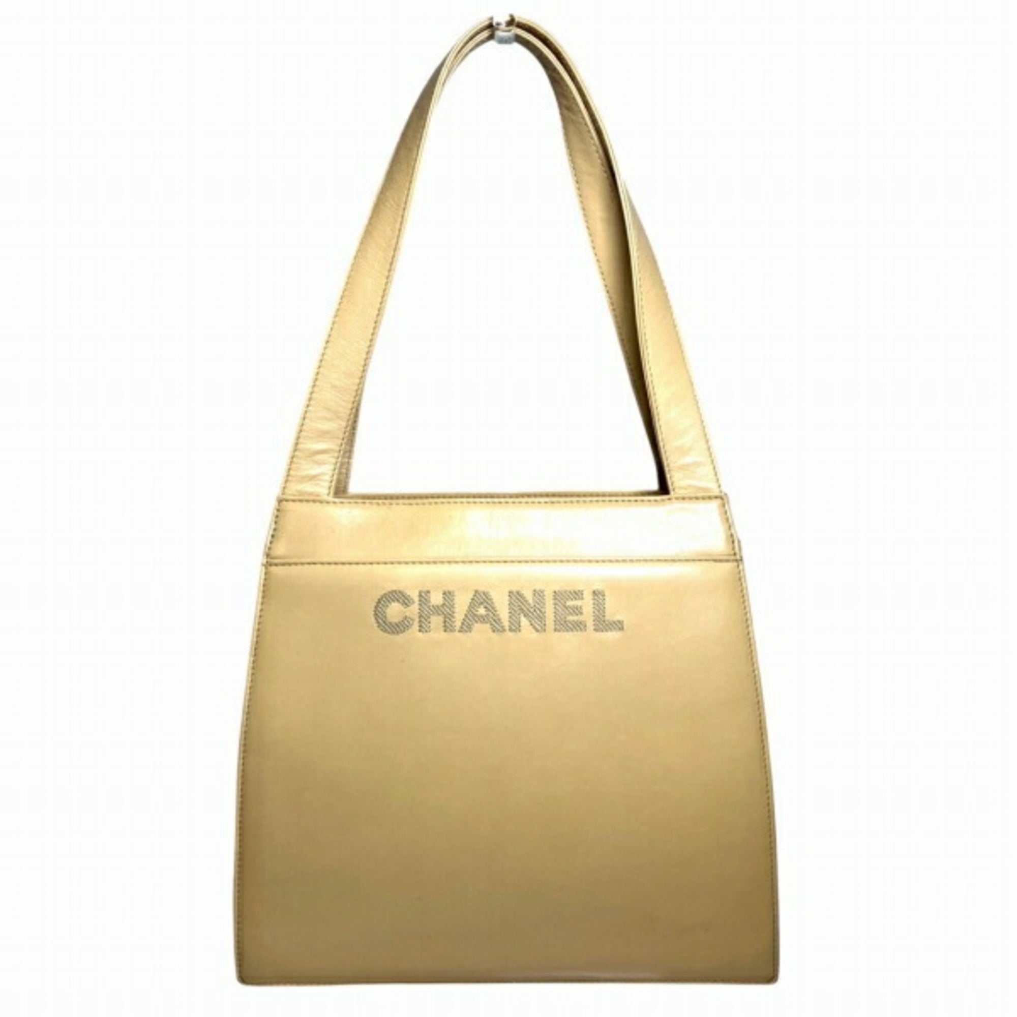 Chanel Cream Leather Shoulder Bag Tote Bag (Pre-Owned)