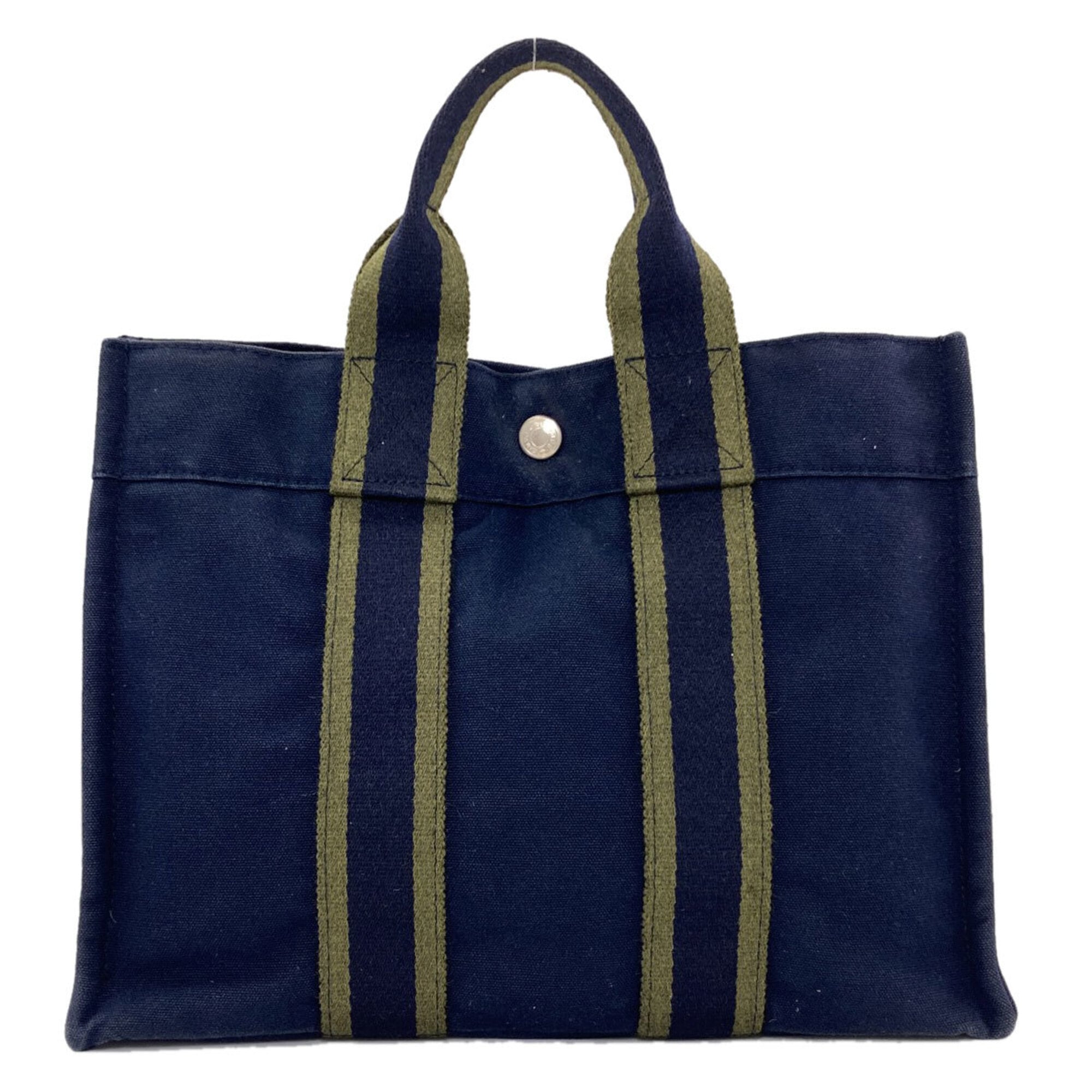 Hermes Green Navy Canvas Handbag (Pre-Owned)