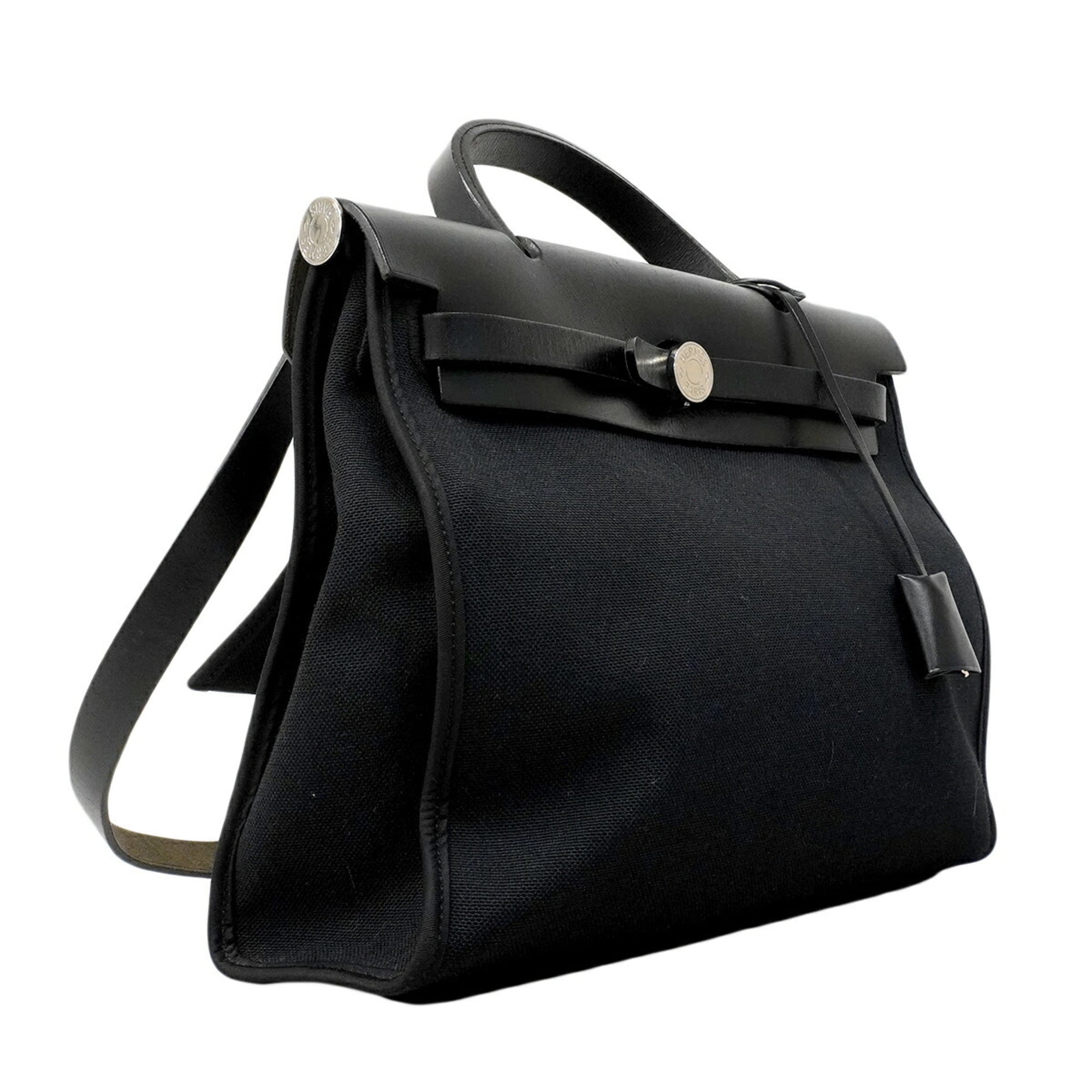 Hermes Black Toile Officier Handbag (Pre-Owned)