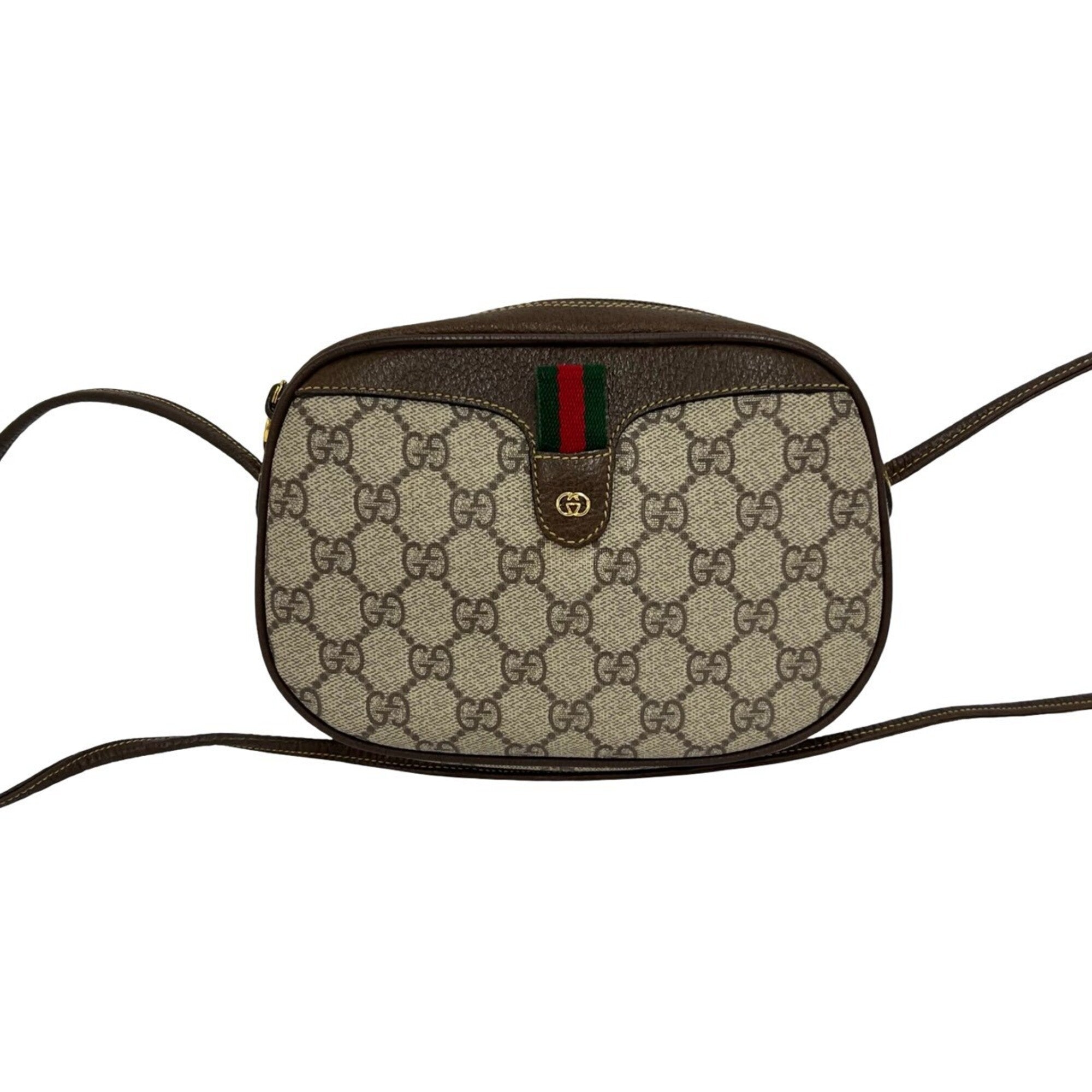 Gucci Brown Green Red Color Pvc Leather Shoulder Bag (Pre-Owned)