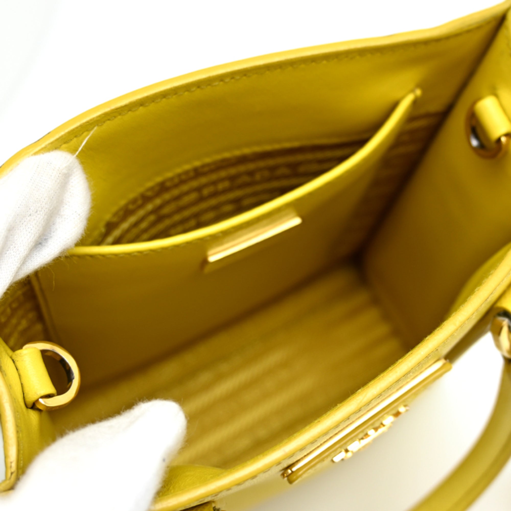 Prada Yellow Leather Handbag Shoulder Bag (Pre-Owned)