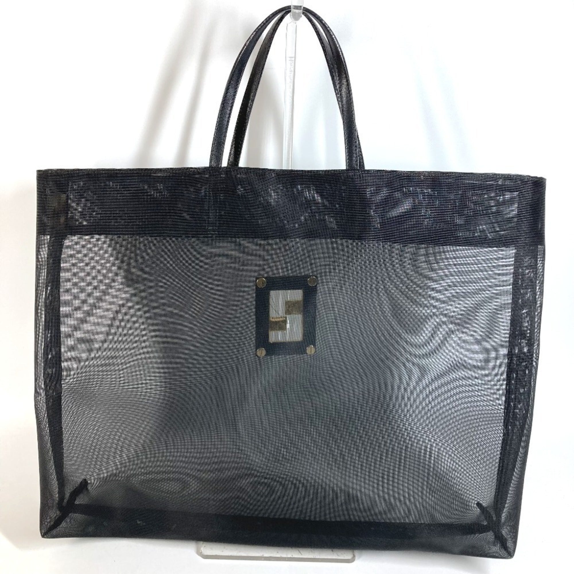 Fendi Black Gold Mesh Leather Handbag Shoulder Bag Tote Bag (Pre-Owned)