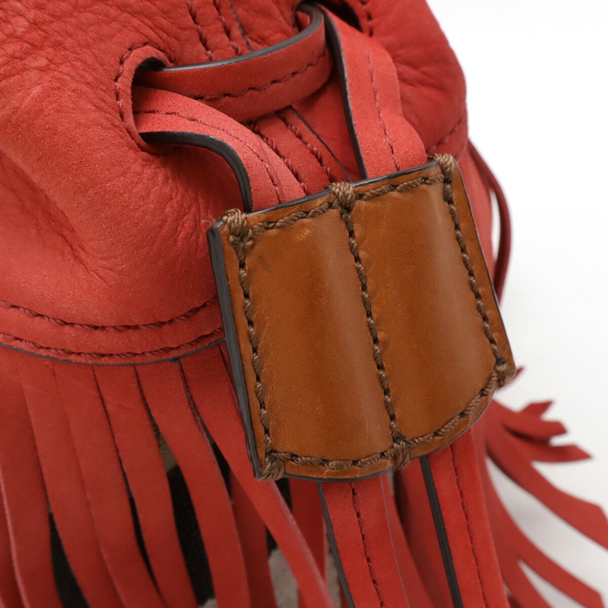 Burberry Brown Red Color Suede Canvas Leather Shoulder Bag (Pre-Owned)