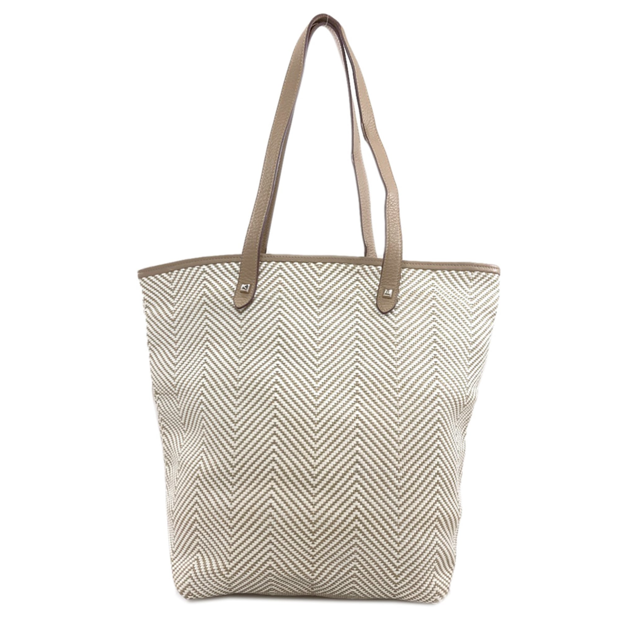 Hermes Beige Canvas Leather Tote Bag (Pre-Owned)