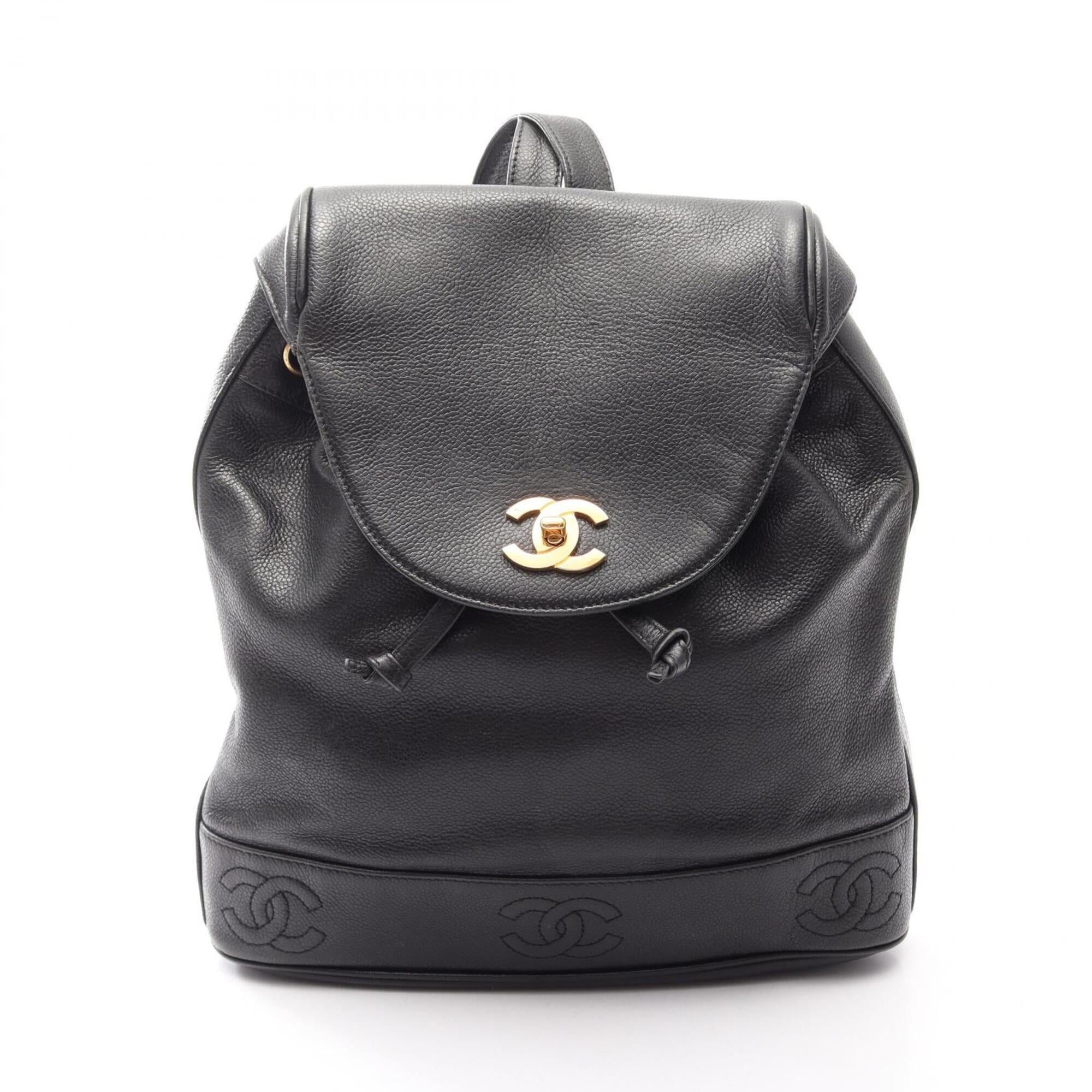 Chanel Black Grained Calfskin Backpack Handbag (Pre-Owned)