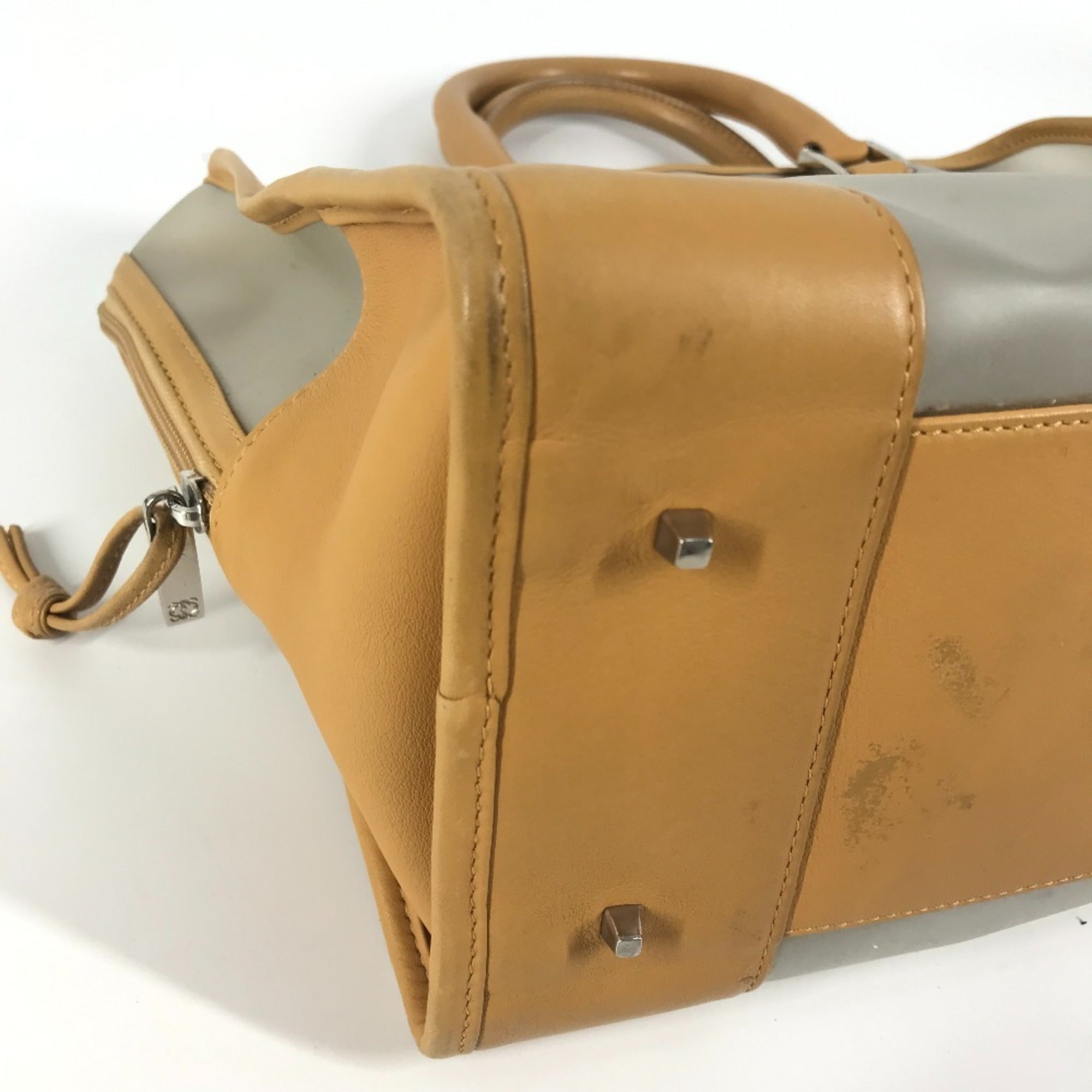 Loewe Amazona Beige Vinyl Leather Boston Bag Handbag (Pre-Owned)
