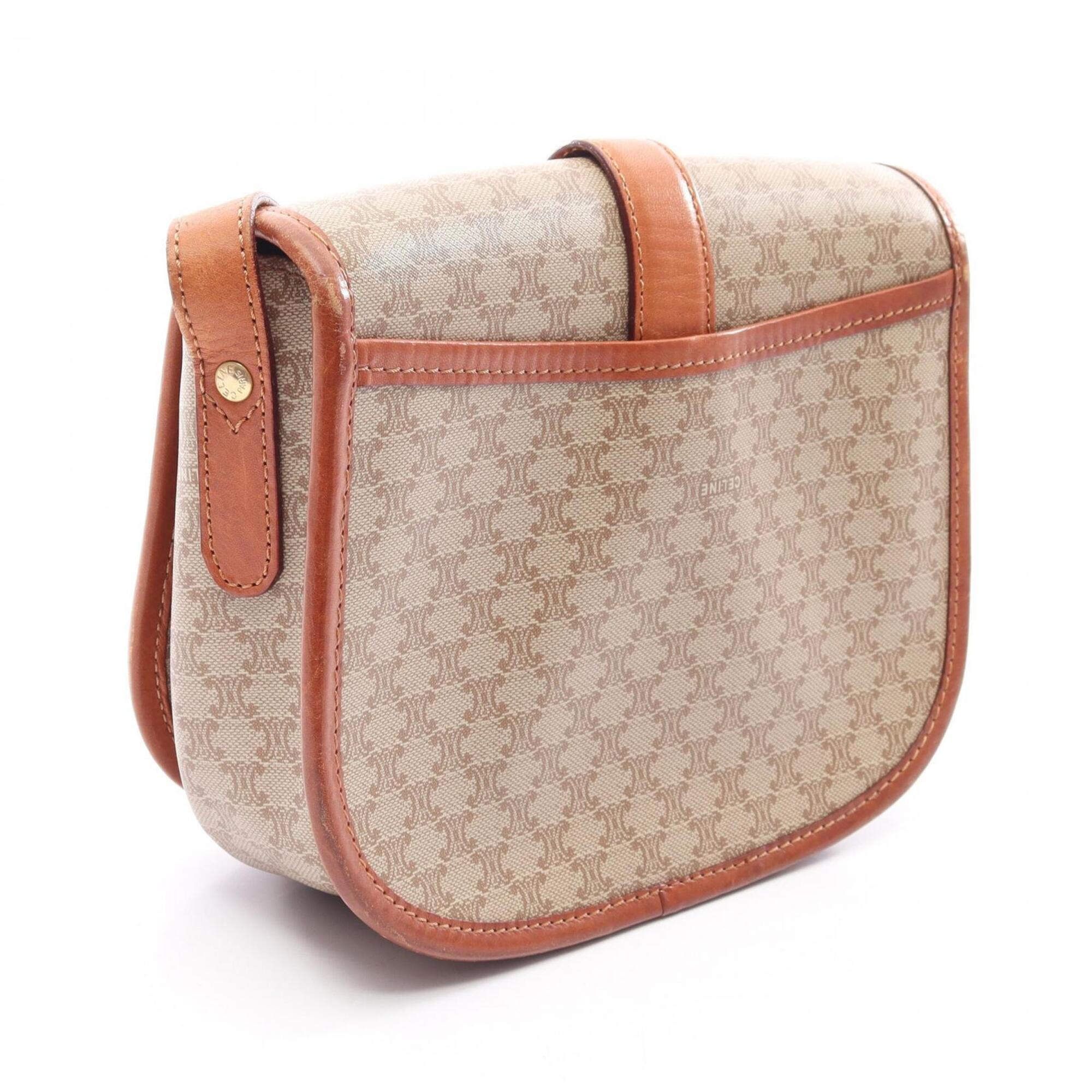 Celine Beige Brown Coated Canvas Leather Handbag Shoulder Bag (Pre-Owned)