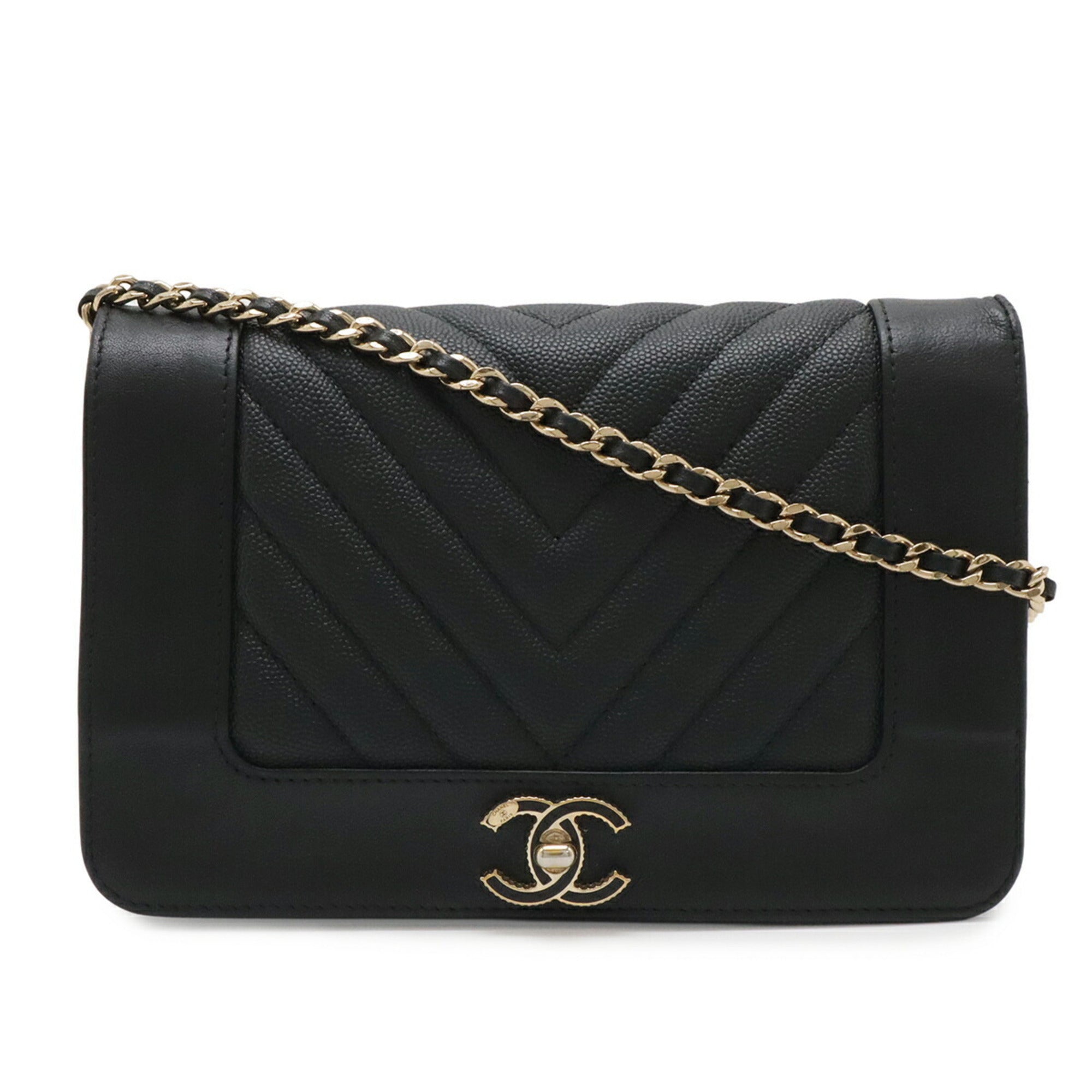 Chanel Black Grained Calfskin Leather Shoulder Bag (Pre-Owned)