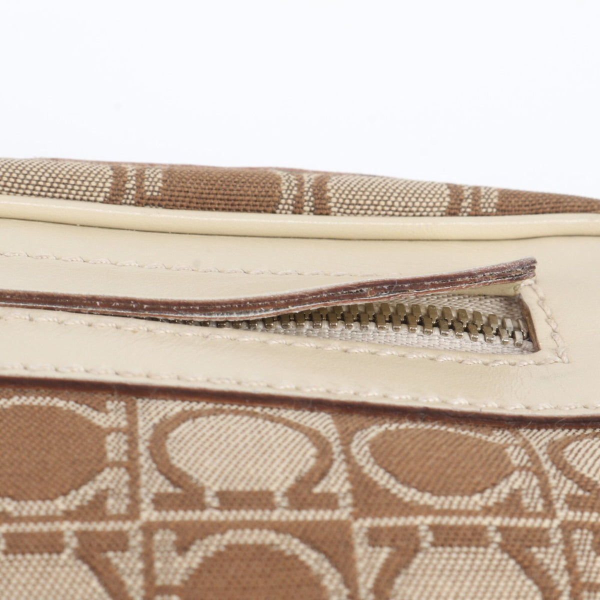Salvatore Ferragamo Beige Brown Leather Canvas Handbag Shoulder Bag (Pre-Owned)
