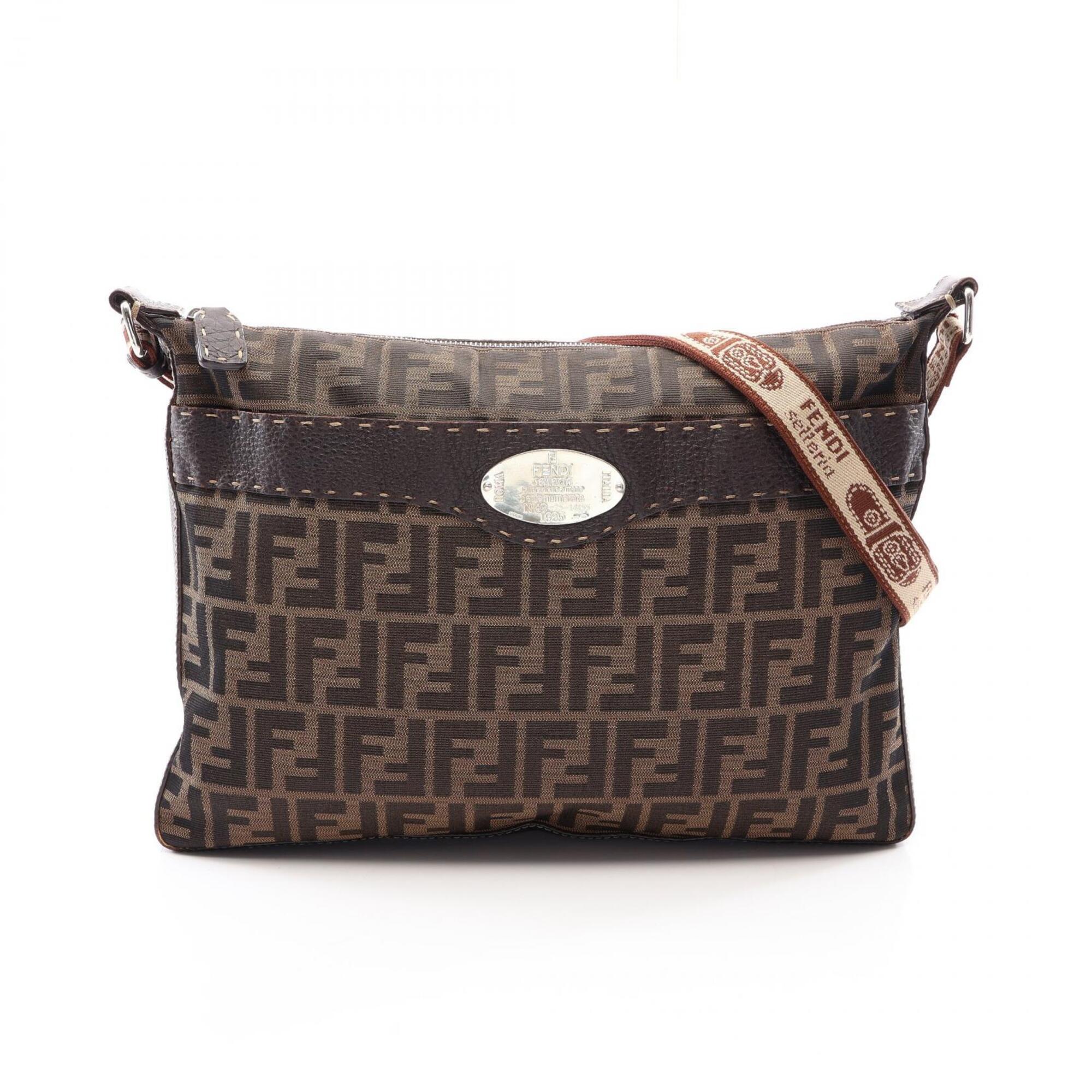 Fendi Brown Canvas Leather Handbag Shoulder Bag (Pre-Owned)