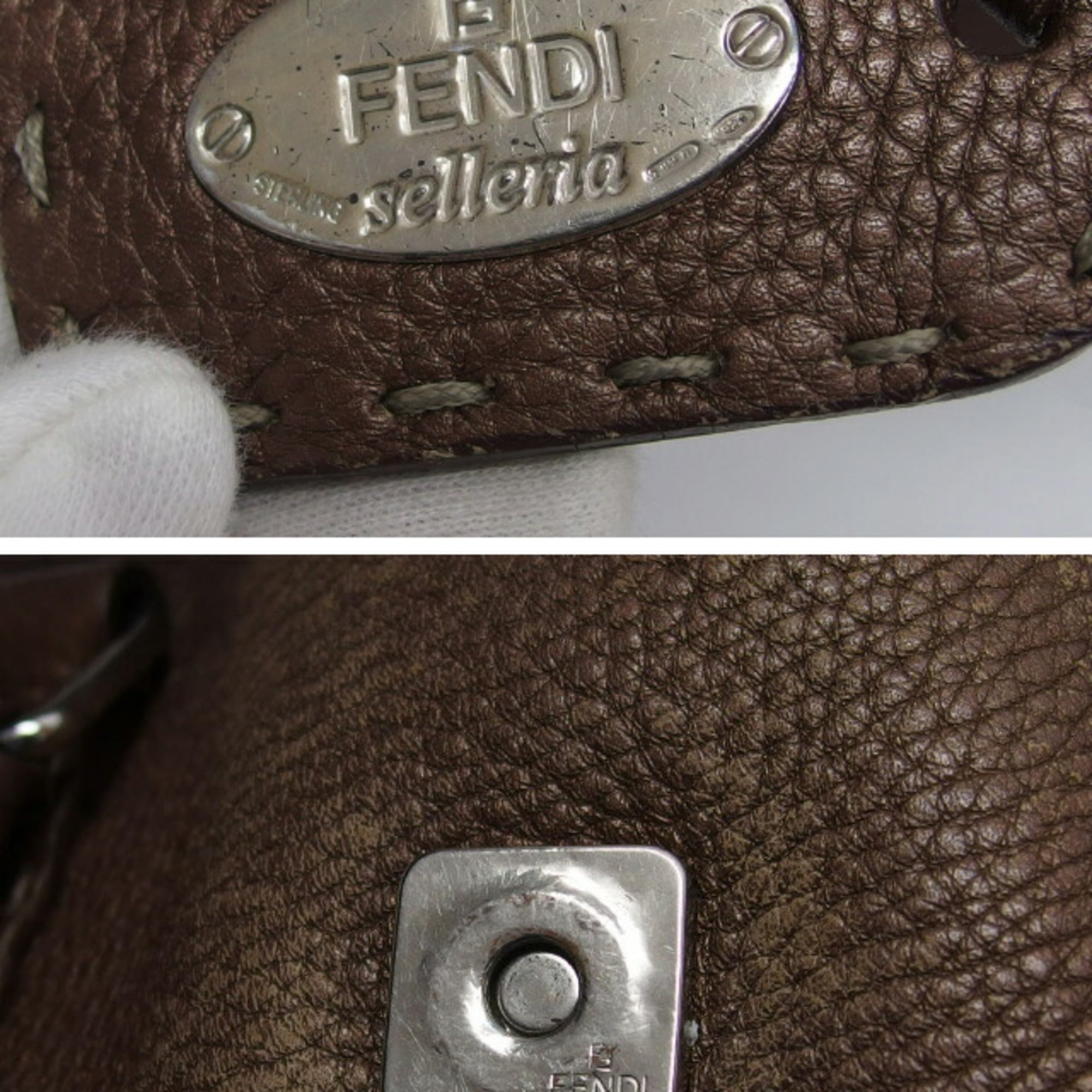 Fendi Bronze Dark Brown Leather Handbag (Pre-Owned)