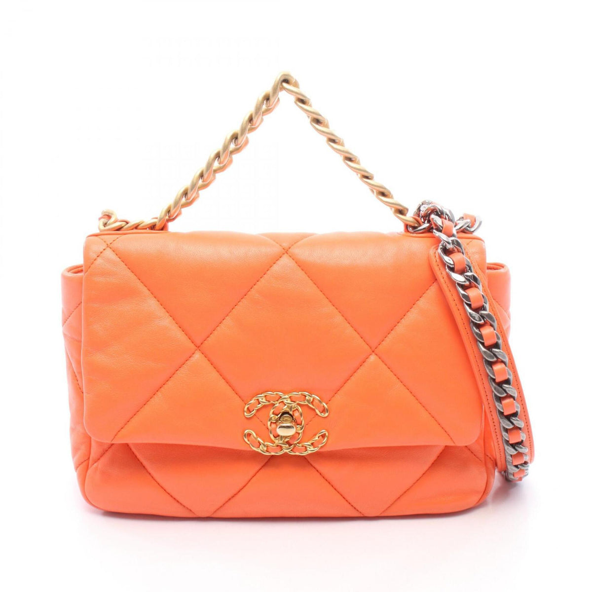Chanel Orange Leather Handbag Shoulder Bag (Pre-Owned)