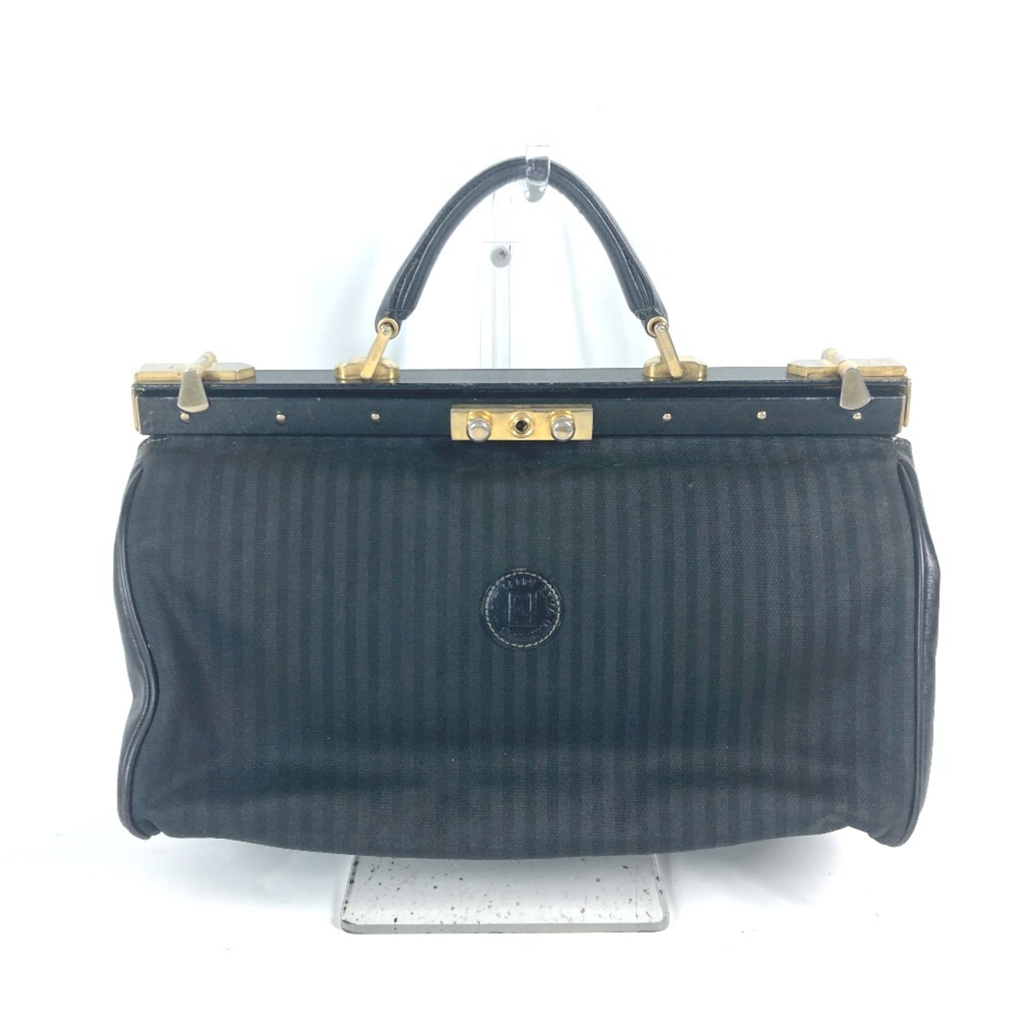Fendi Pequin Black Leather Pvc Handbag (Pre-Owned)
