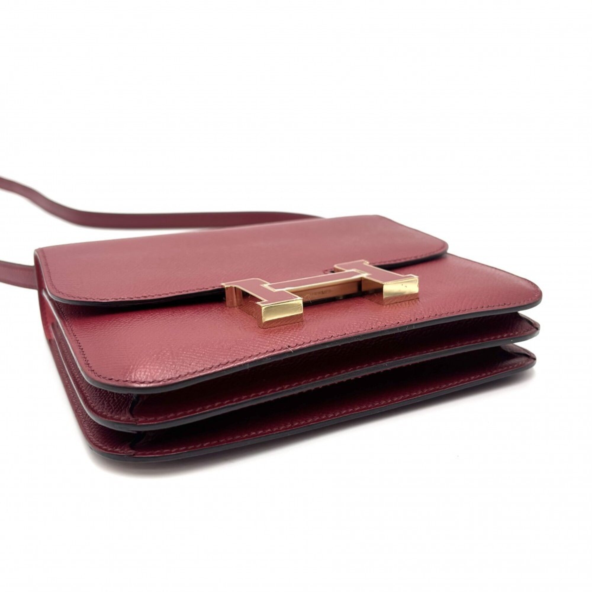 Hermes Red Color Epsom Leather Pochette Shoulder Bag (Pre-Owned)