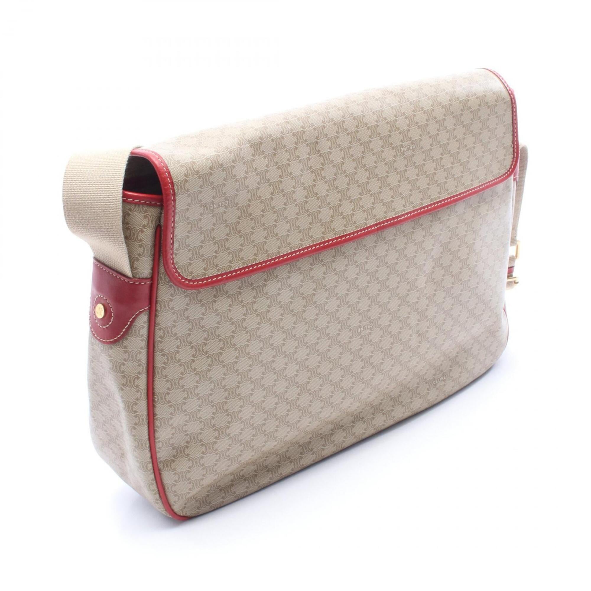 Celine Beige Red Color Coated Canvas Leather Handbag Shoulder Bag (Pre-Owned)