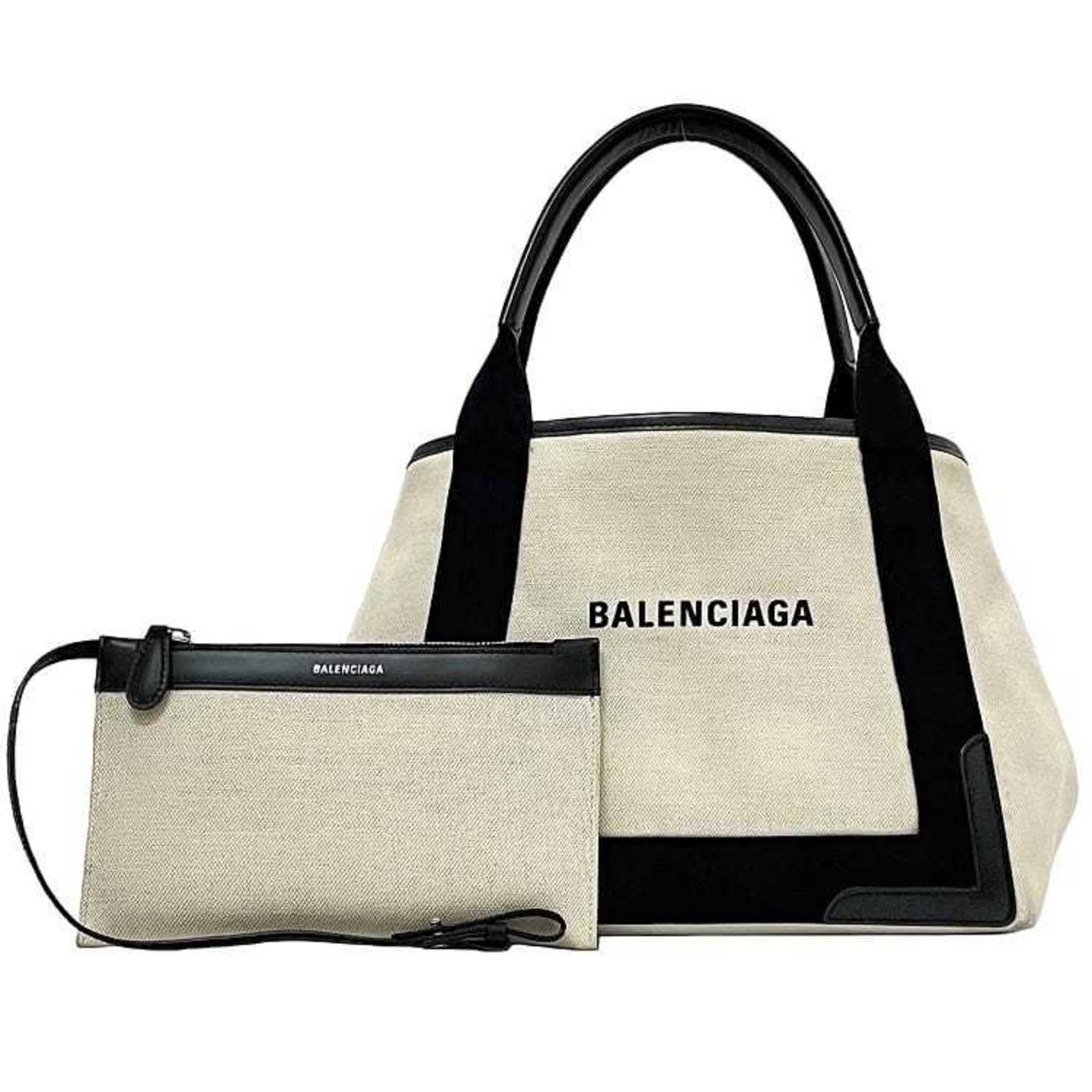 Balenciaga Black White Canvas Leather Handbag Tote Bag (Pre-Owned)