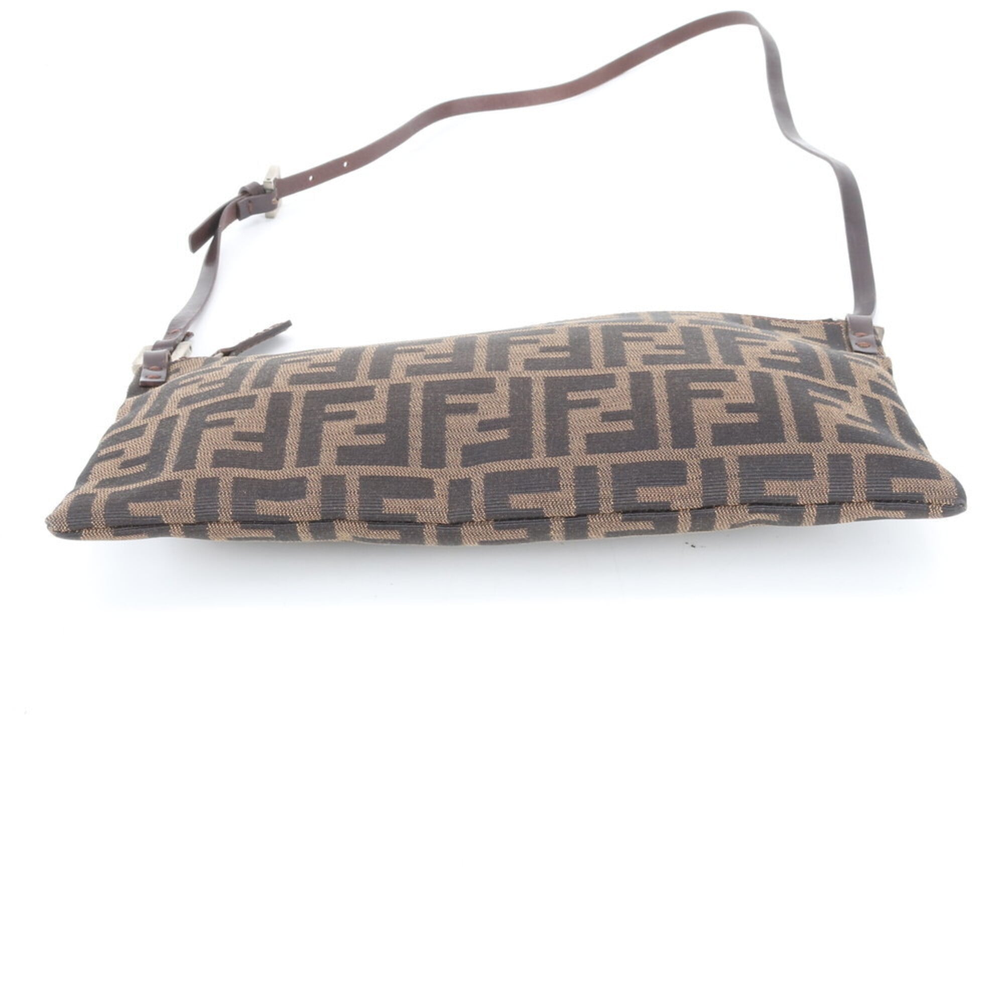 Fendi Zucca Black Brown Leather Canvas Shoulder Bag (Pre-Owned)