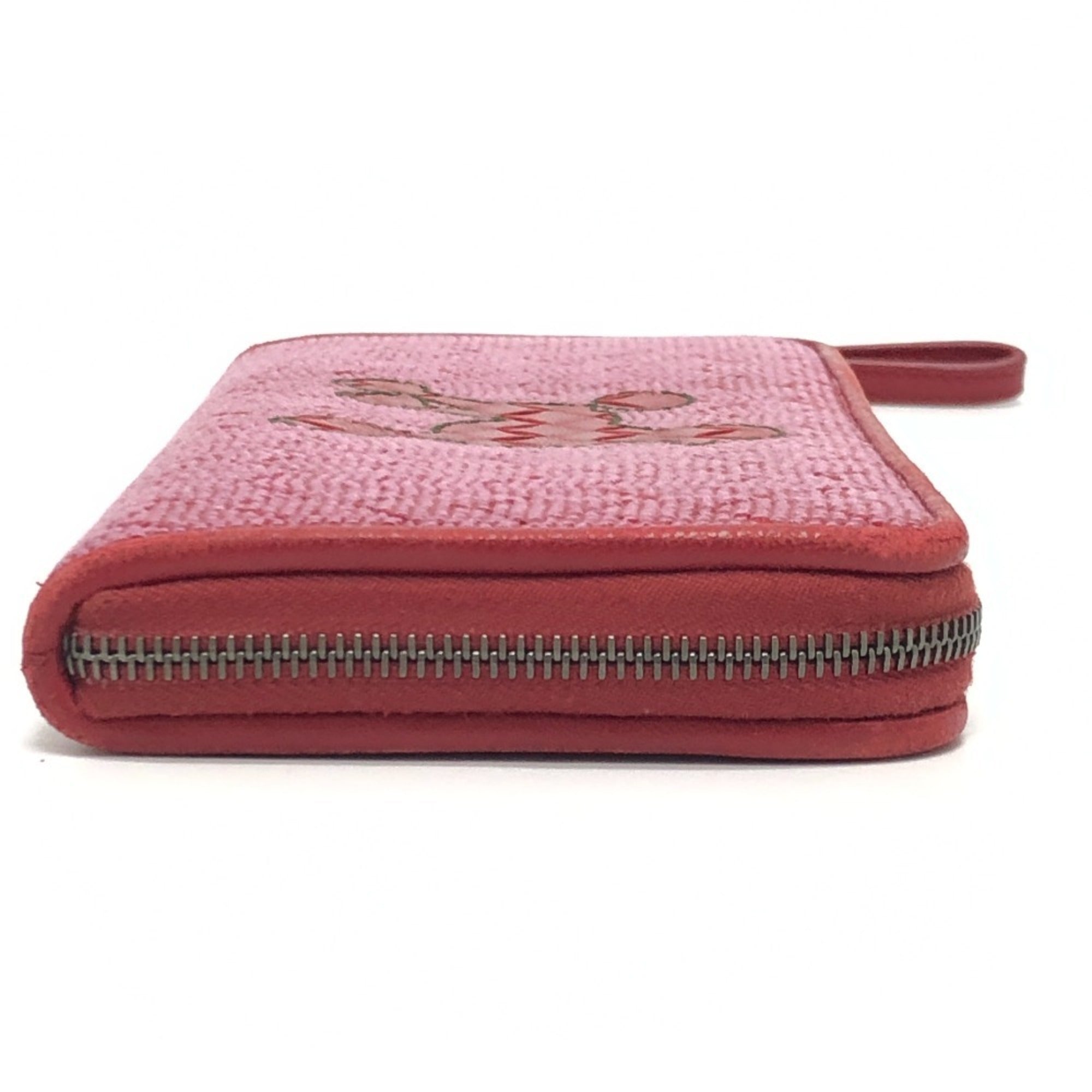 Bottega Veneta Intrecciato Red Color Leather Canvas Long Wallet (Bi-Fold) (Pre-Owned)