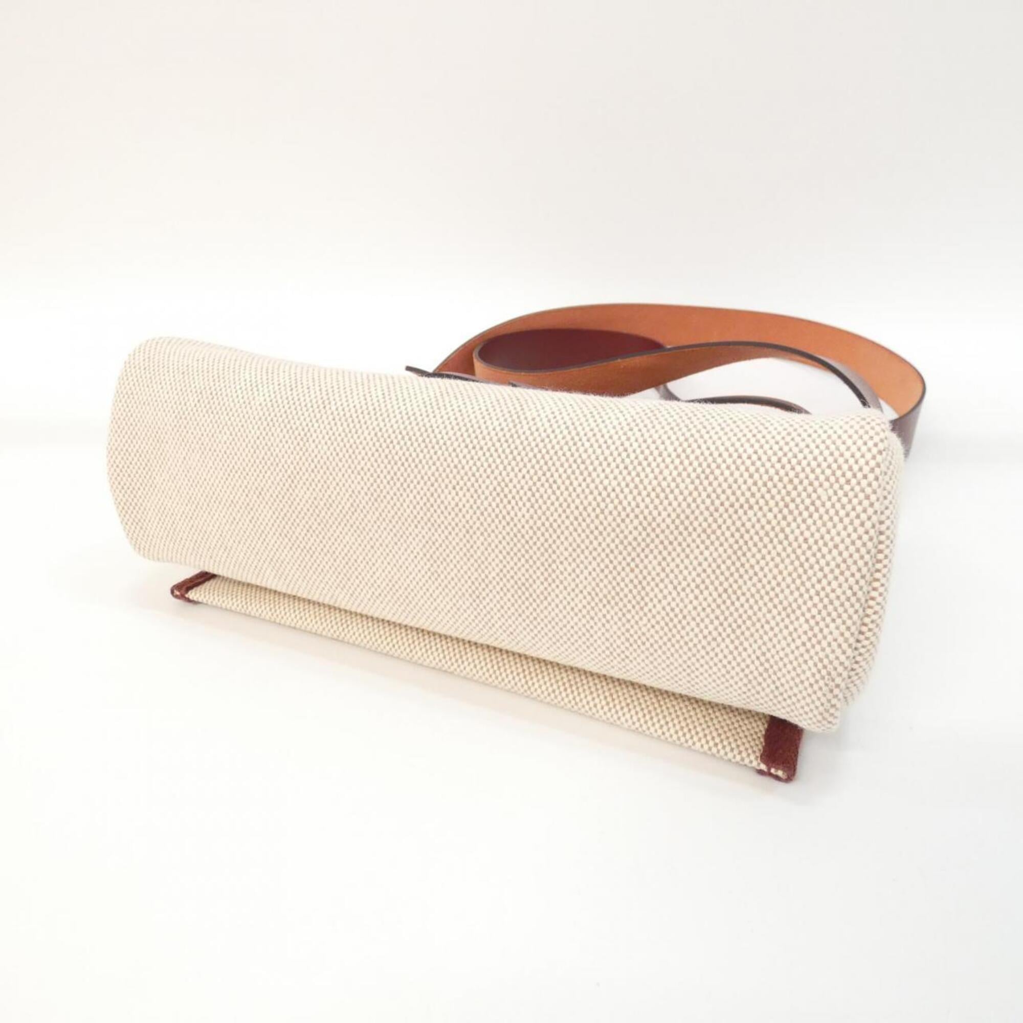 Hermes Beige Ecru Rouge H Canvas Leather Shoulder Bag (Pre-Owned)