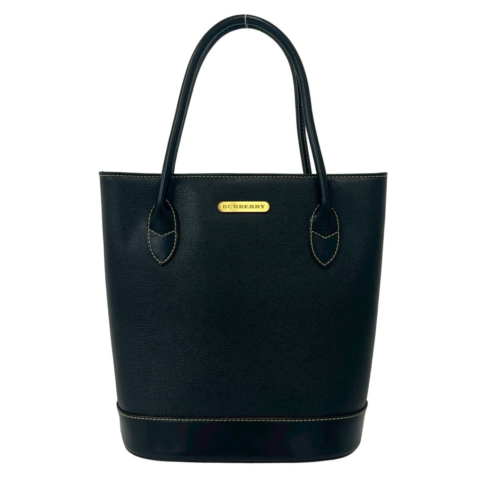 Burberry Black Leather Handbag Tote Bag (Pre-Owned)