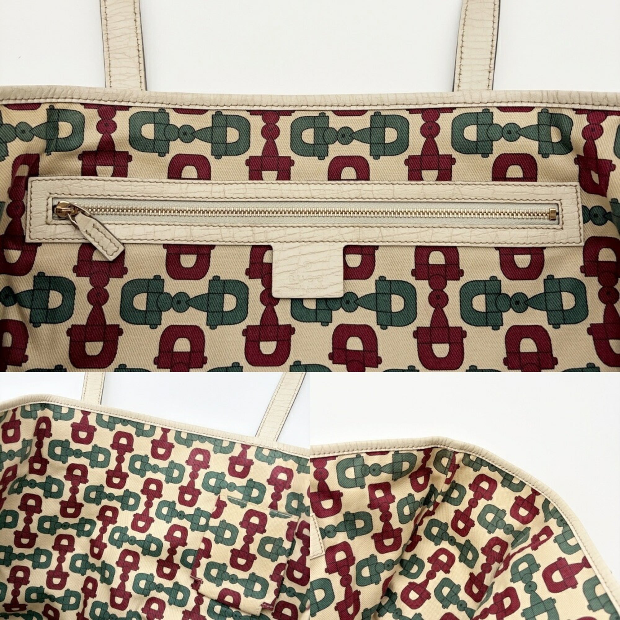 Gucci Ivory Gg Canvas Leather Tote Bag (Pre-Owned)