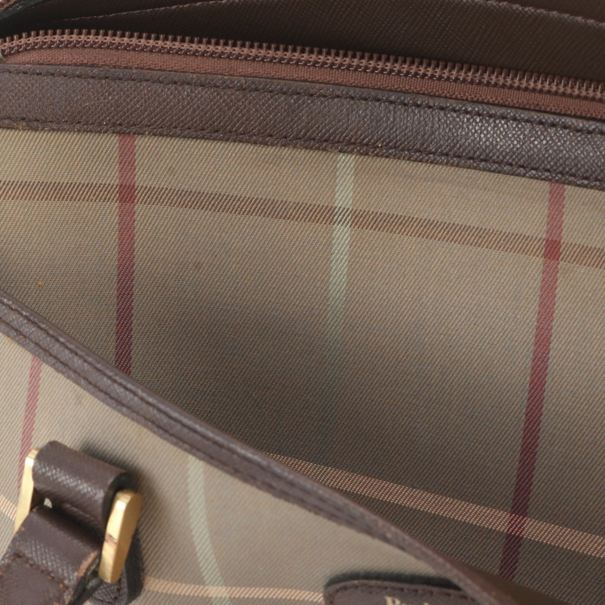 Burberry Brown Leather Canvas Handbag Shoulder Bag Tote Bag (Pre-Owned)