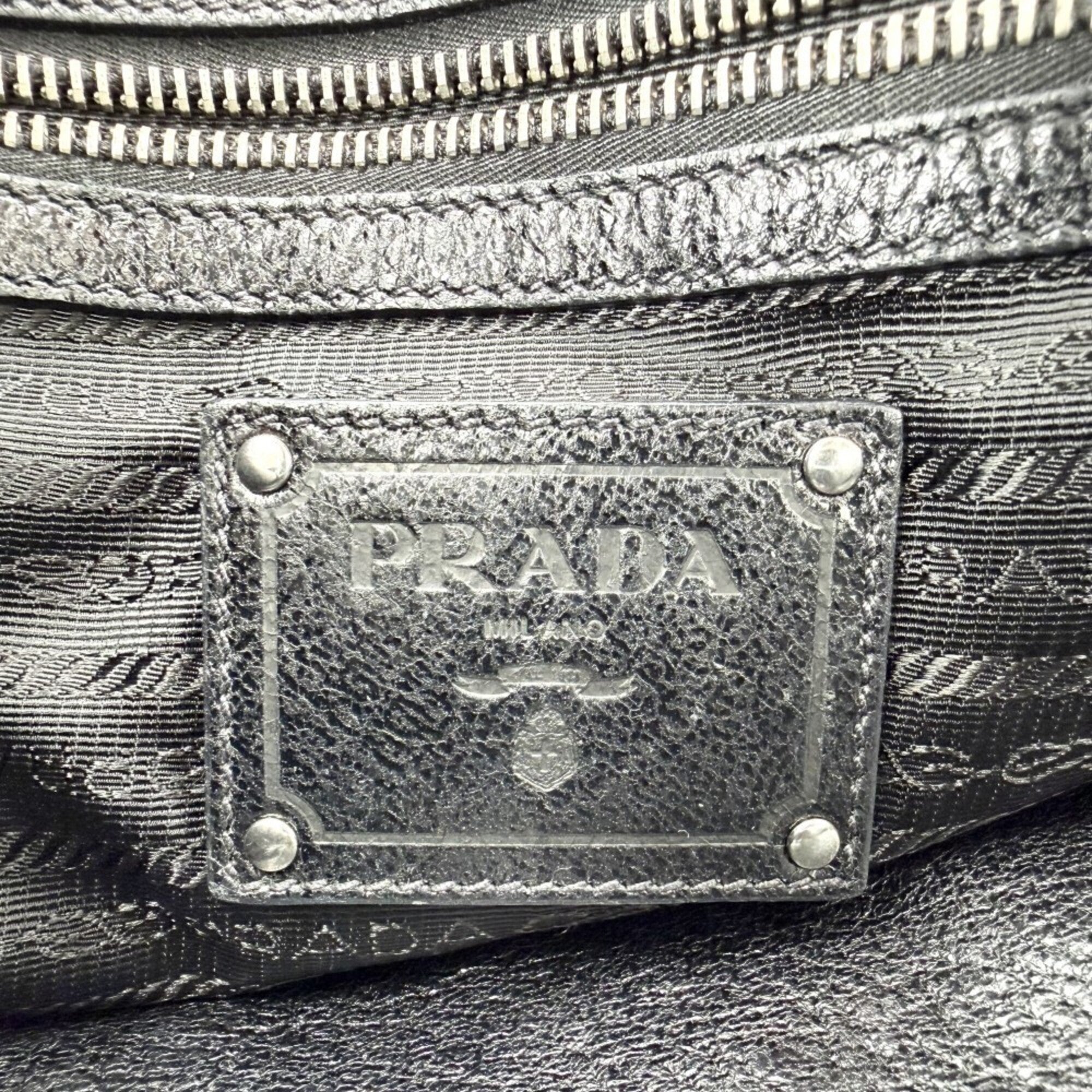 Prada Black Leather Handbag Tote Bag (Pre-Owned)