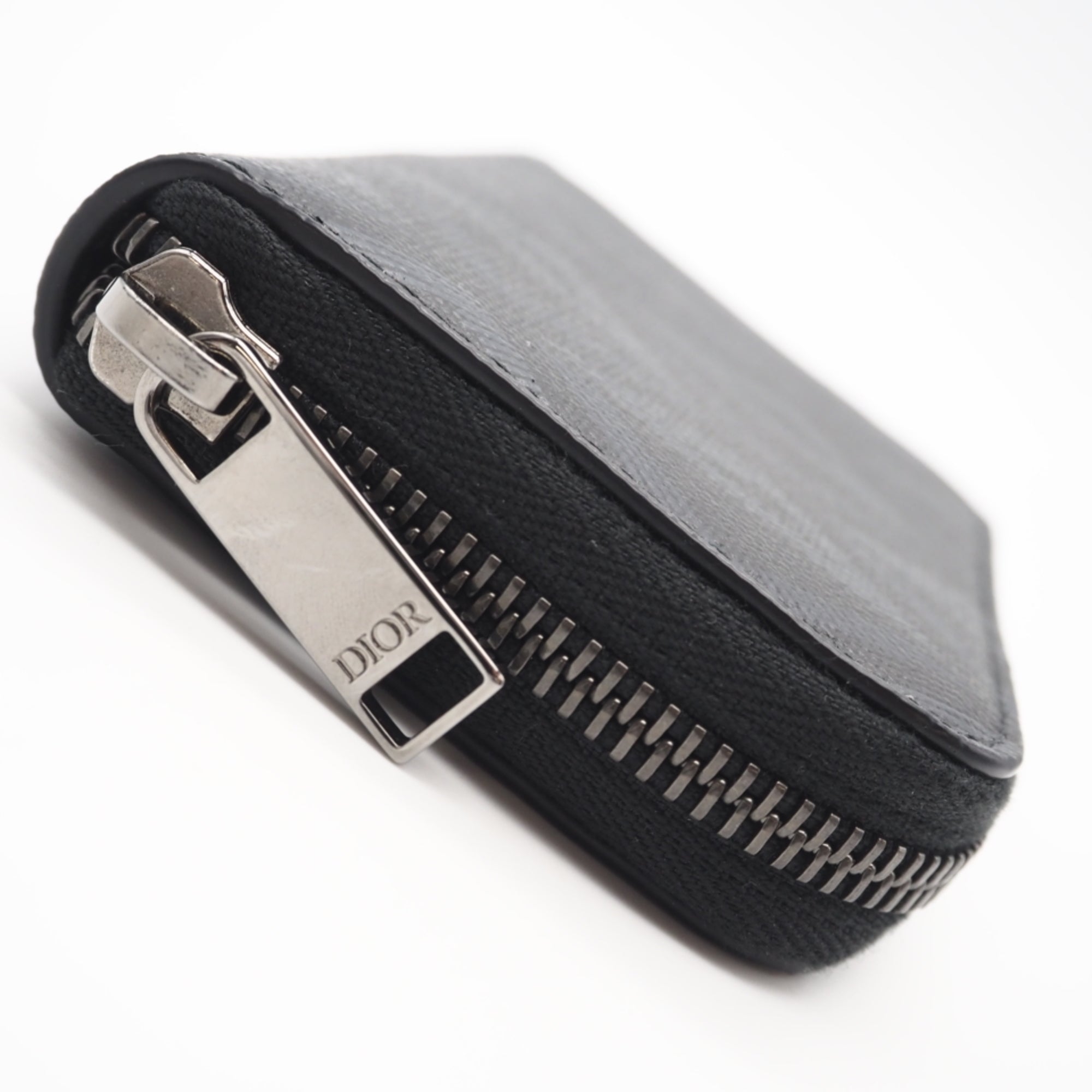 Christian Dior Black Gray Coated Canvas Leather Coin Purse/Coin Case (Pre-Owned)