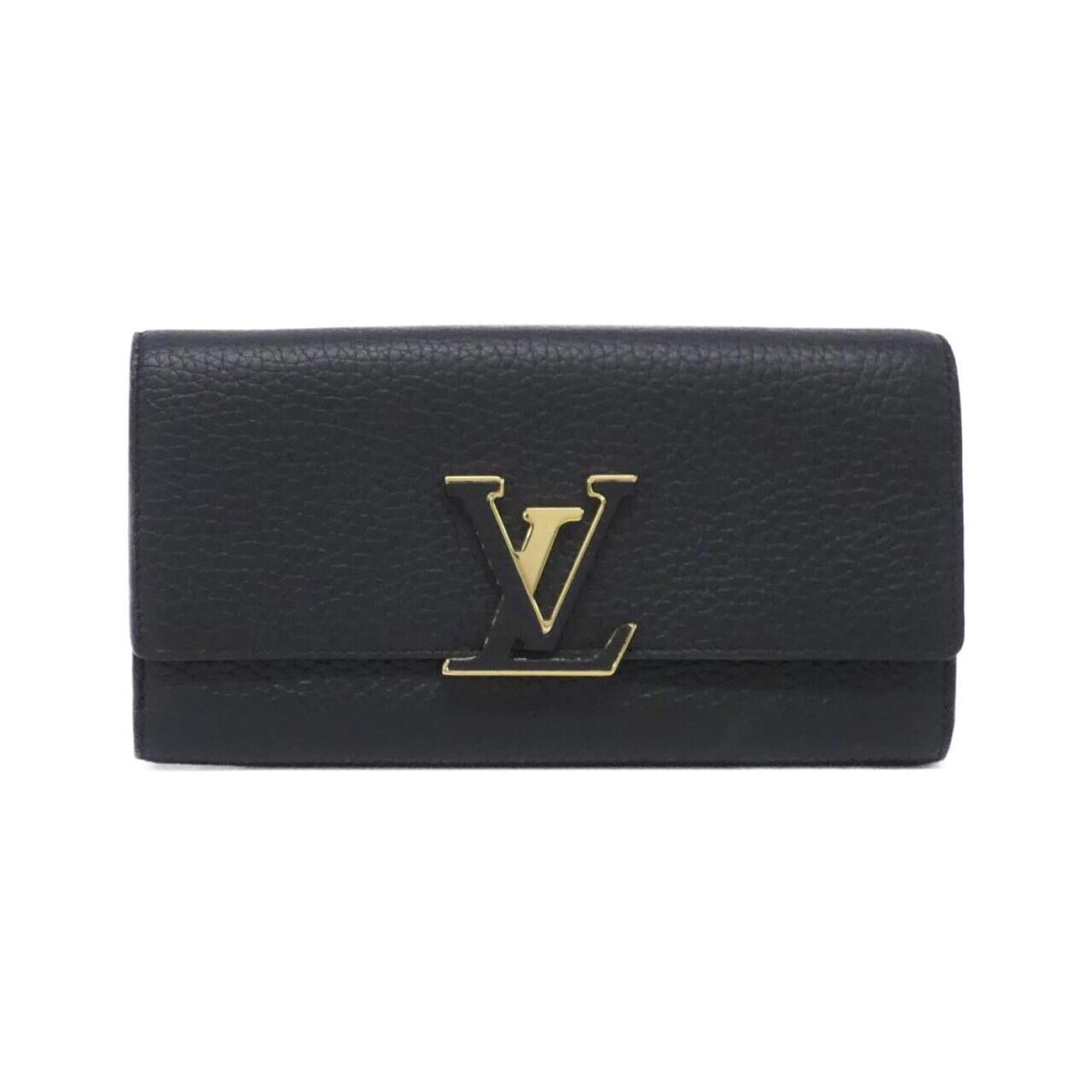 Louis Vuitton Black Leather Long Wallet (Bi-Fold) (Pre-Owned)