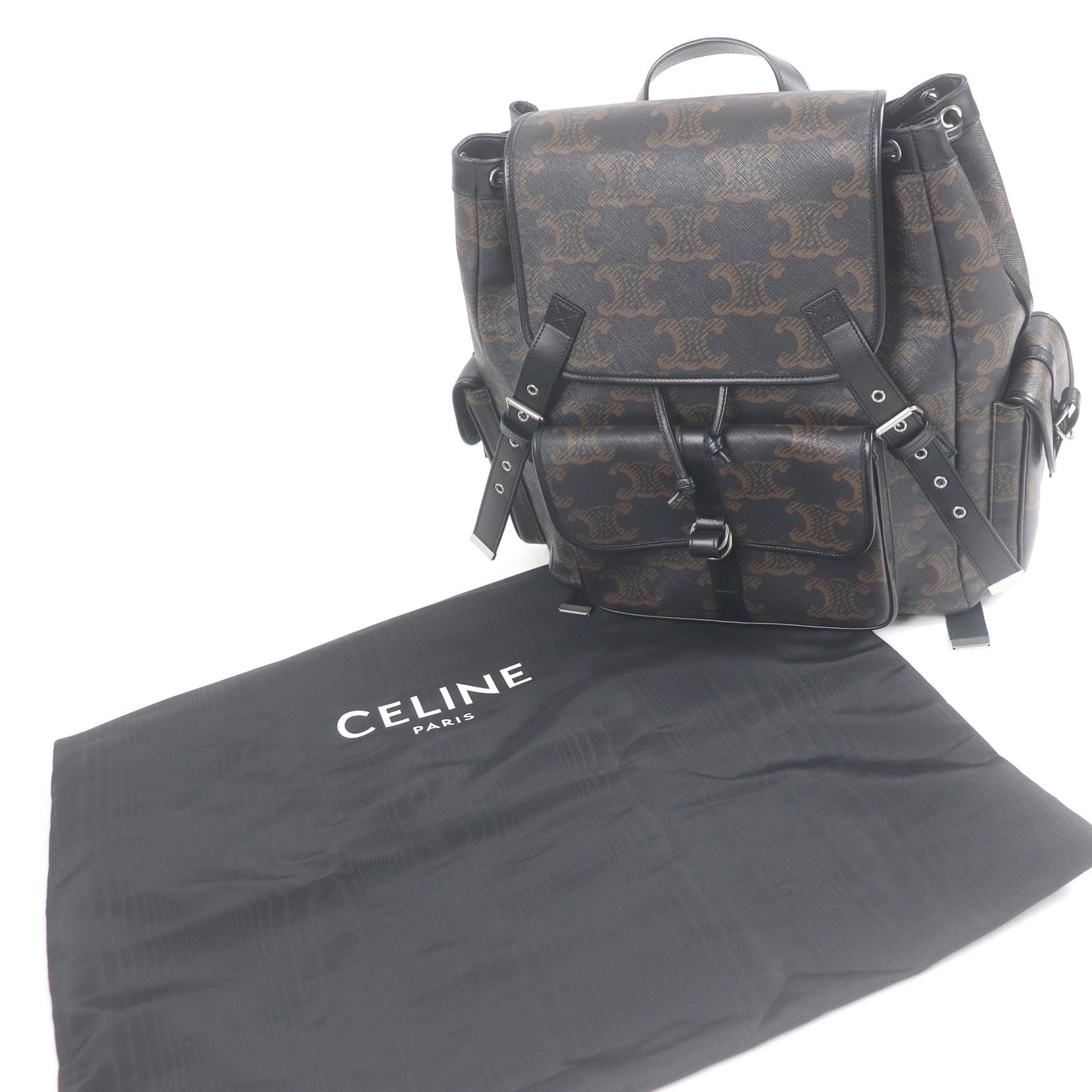 Celine Black Brown Coated Canvas Backpack (Pre-Owned)