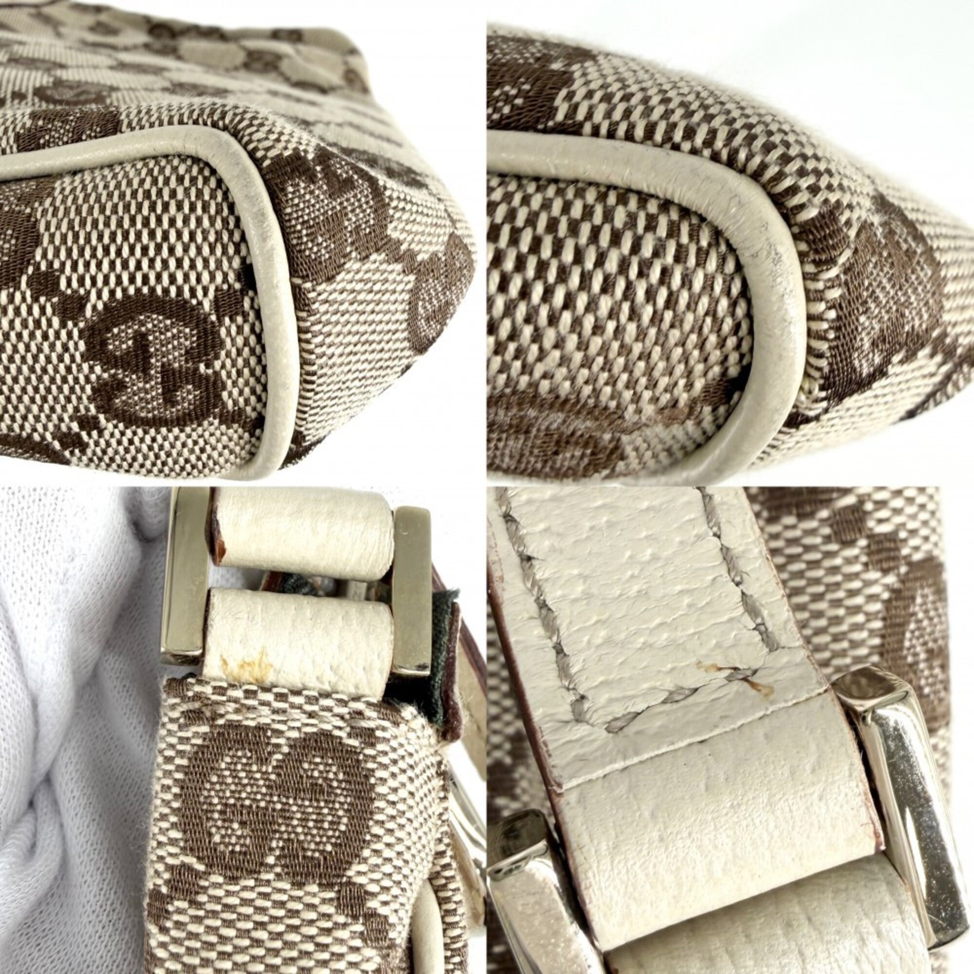Gucci Abbey Beige Gg Canvas Leather Handbag (Pre-Owned)