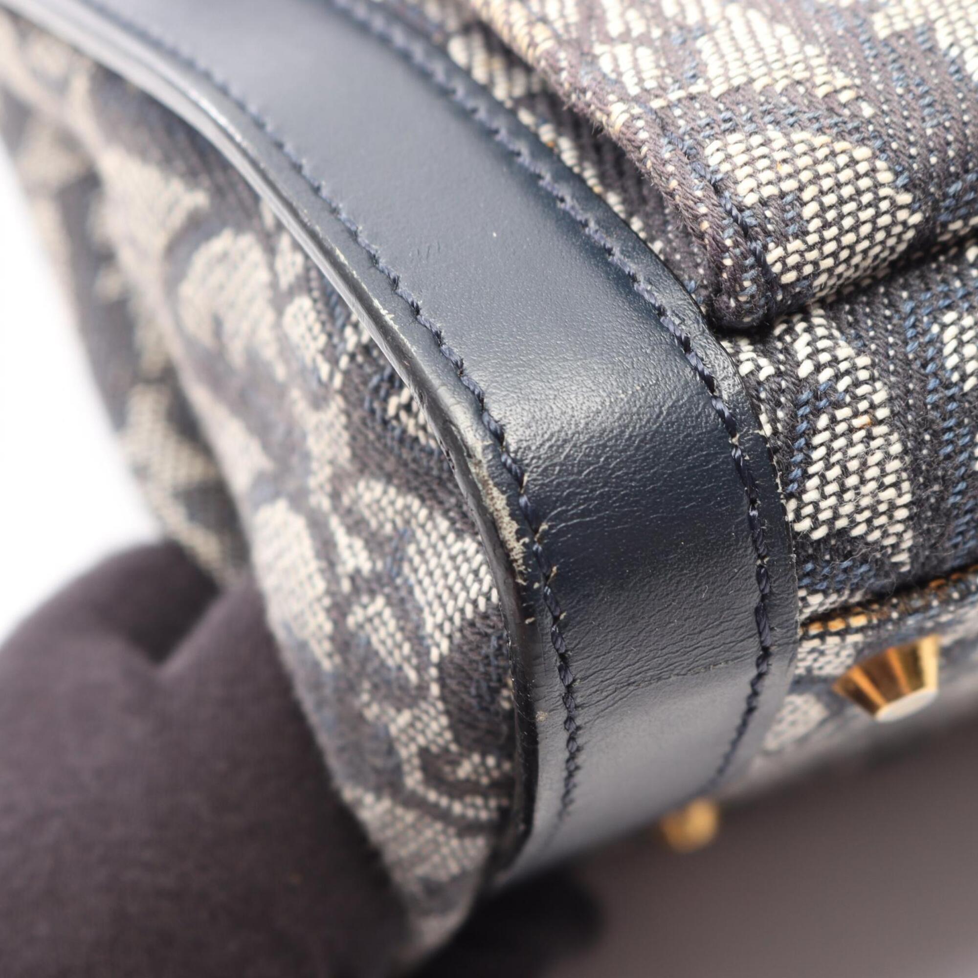 Christian Dior Black Ivory Navy Canvas Leather Handbag (Pre-Owned)