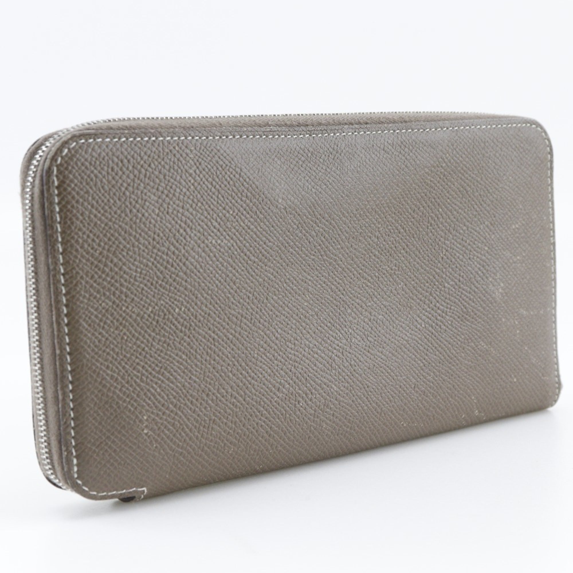 Hermes Etoupe Gray Epsom Leather Silk Long Bill Wallet (Bi-Fold) (Pre-Owned)