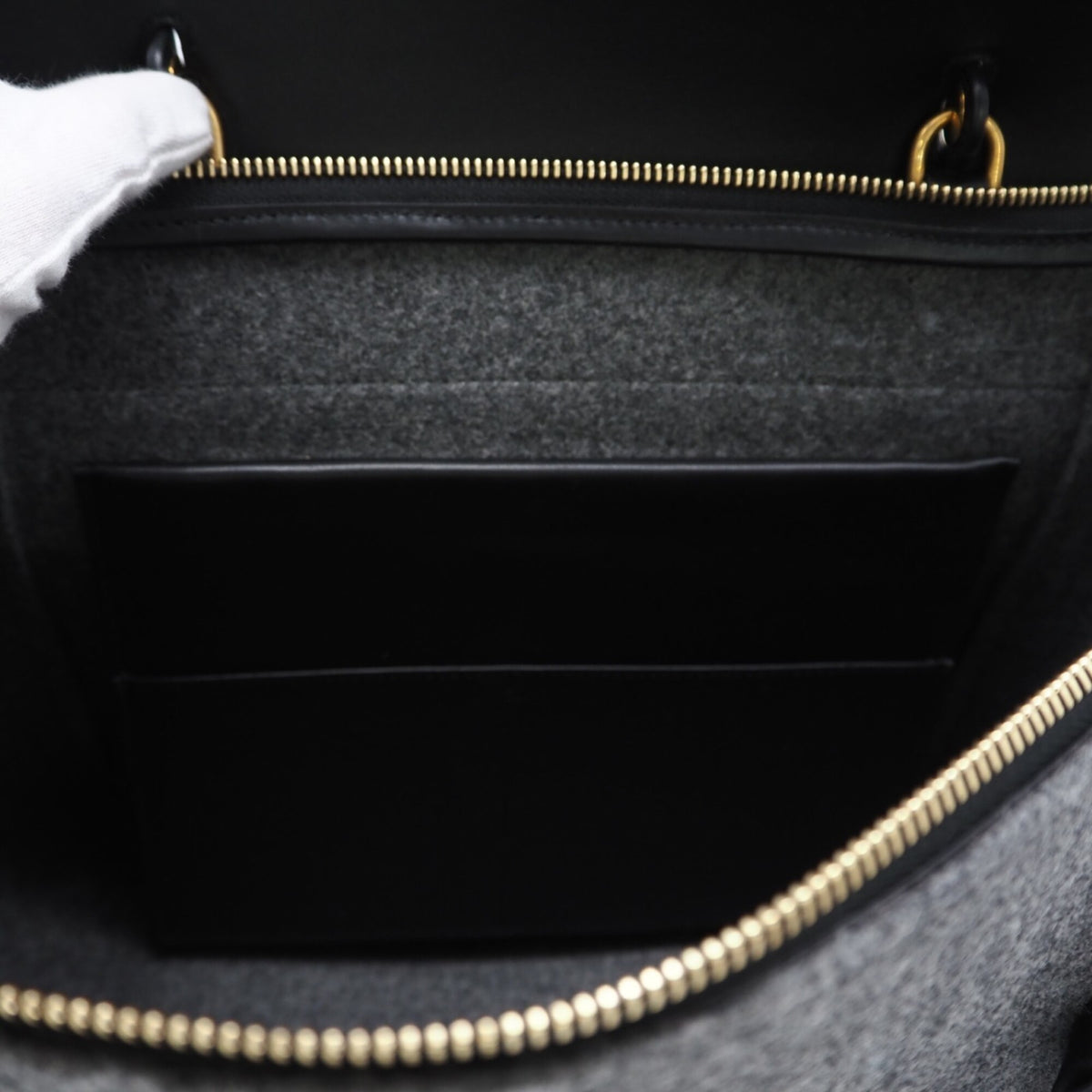 Celine Black Gray Felt Leather Handbag (Pre-Owned)