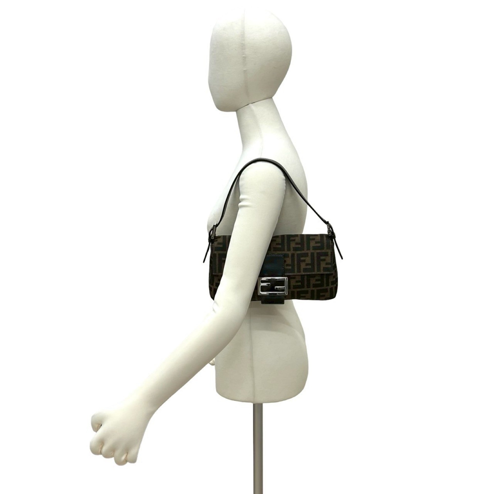 Fendi Black Brown Leather Canvas Shoulder Bag (Pre-Owned)