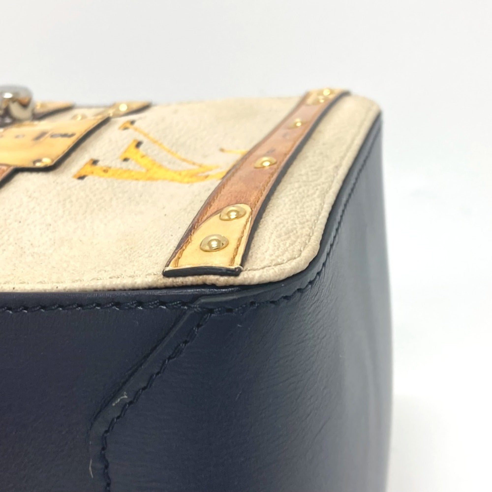 Louis Vuitton Beige Black Leather Handbag (Pre-Owned)