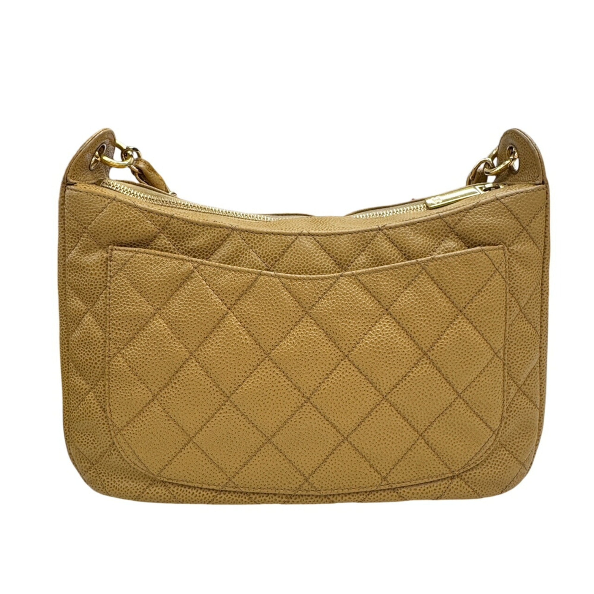 Chanel Beige Grained Calfskin Shoulder Bag (Pre-Owned)