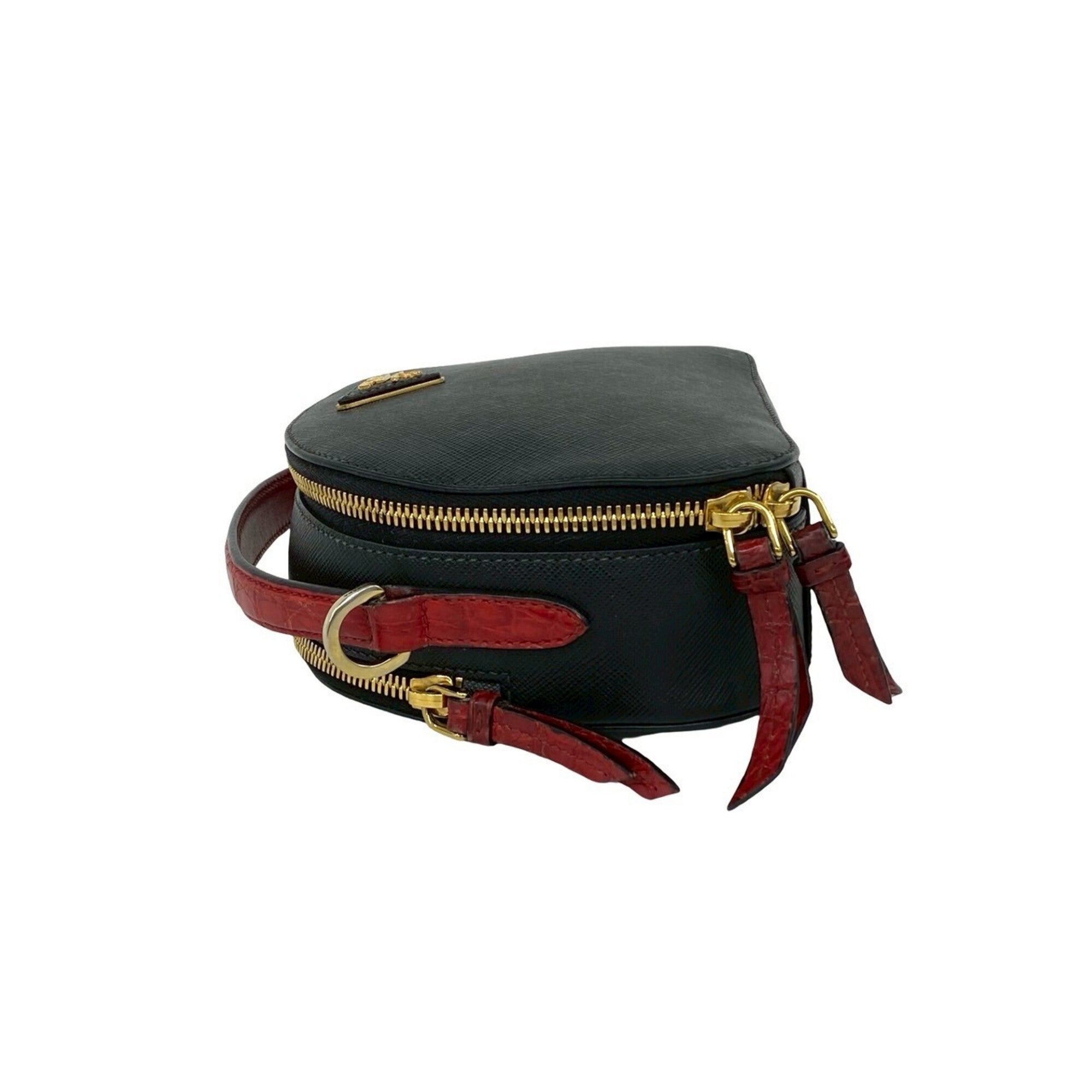 Prada Black Red Color Leather Shoulder Bag (Pre-Owned)