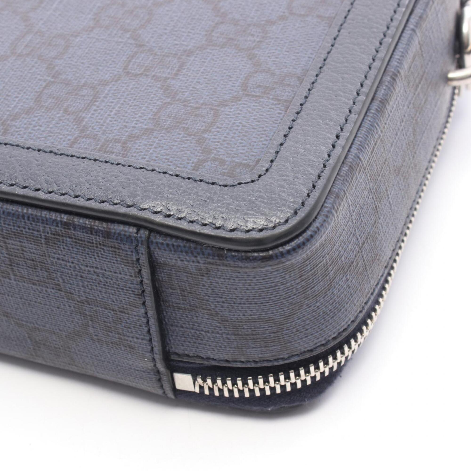 Gucci Ophidia Navy Coated Canvas Leather Handbag Shoulder Bag (Pre-Owned)