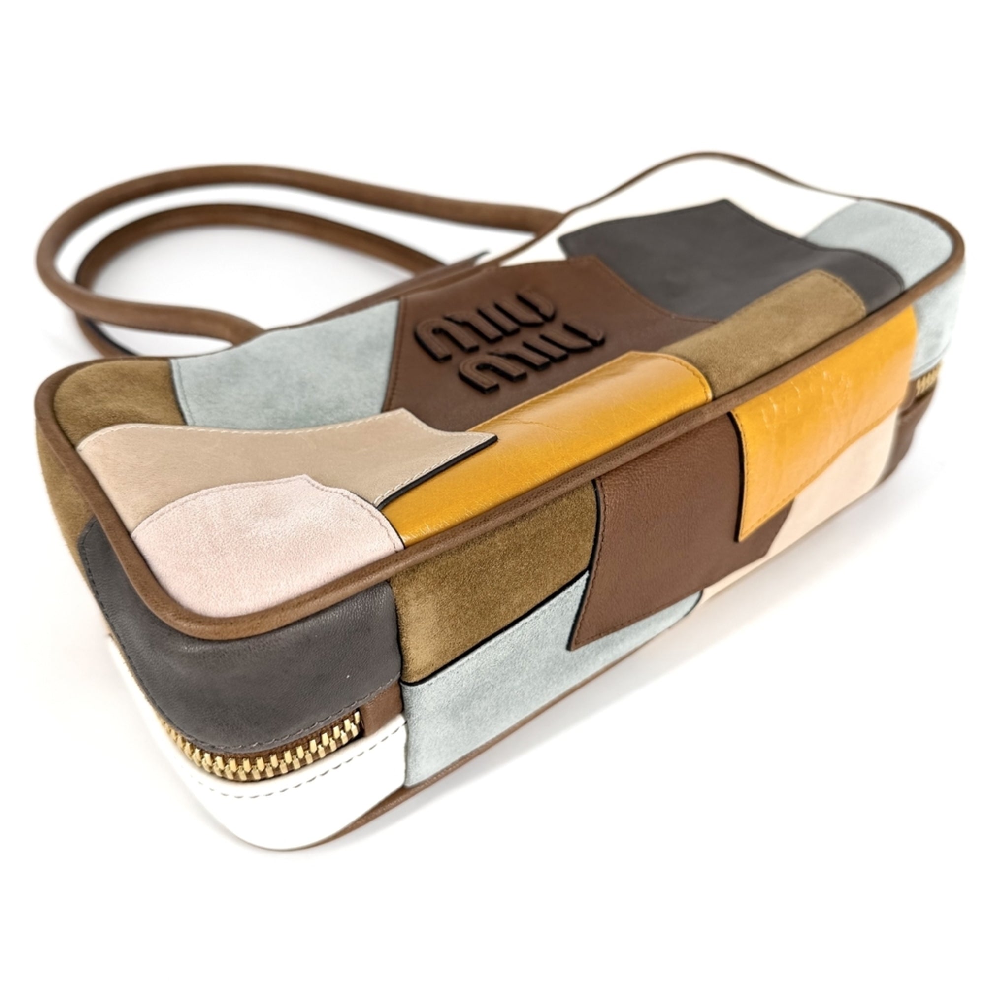 Miu Miu Brown Multi-Color White Leather Handbag Tote Bag (Pre-Owned)