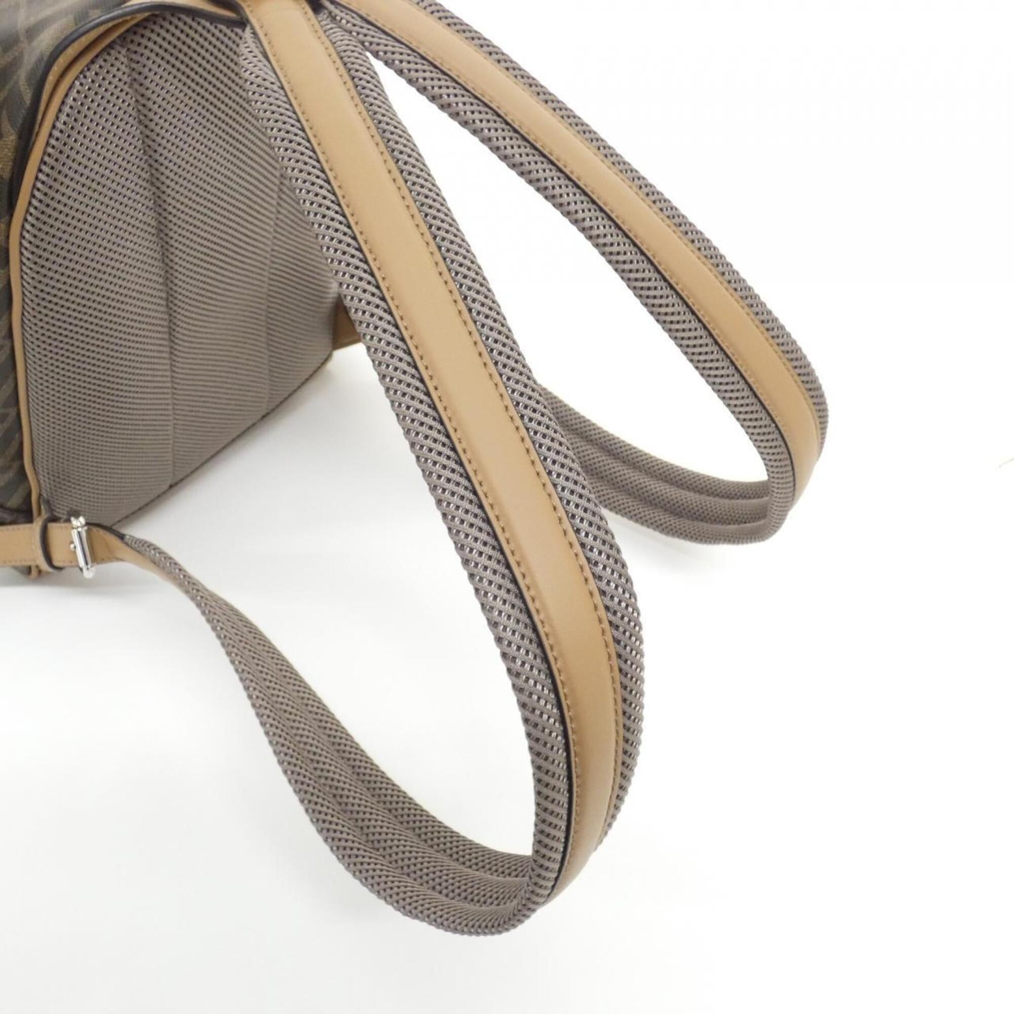 Fendi Brown Sand Coated Canvas Leather Backpack (Pre-Owned)