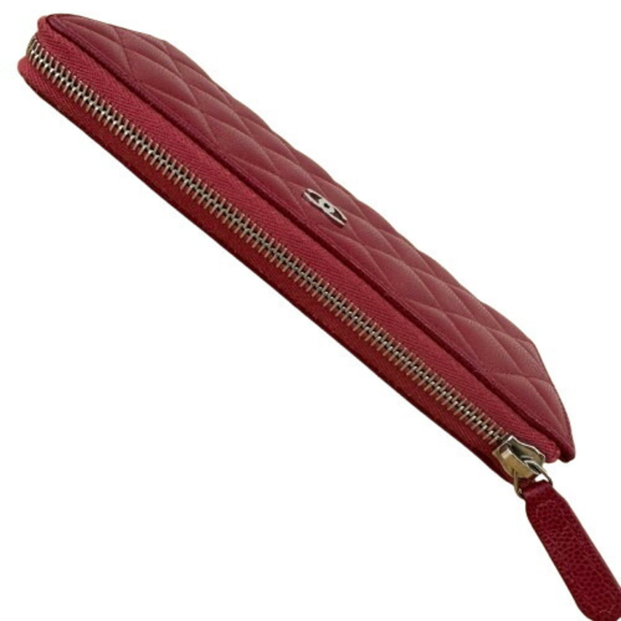 Chanel Matelasse Red Color Grained Calfskin Long Wallet (Bi-Fold) (Pre-Owned)