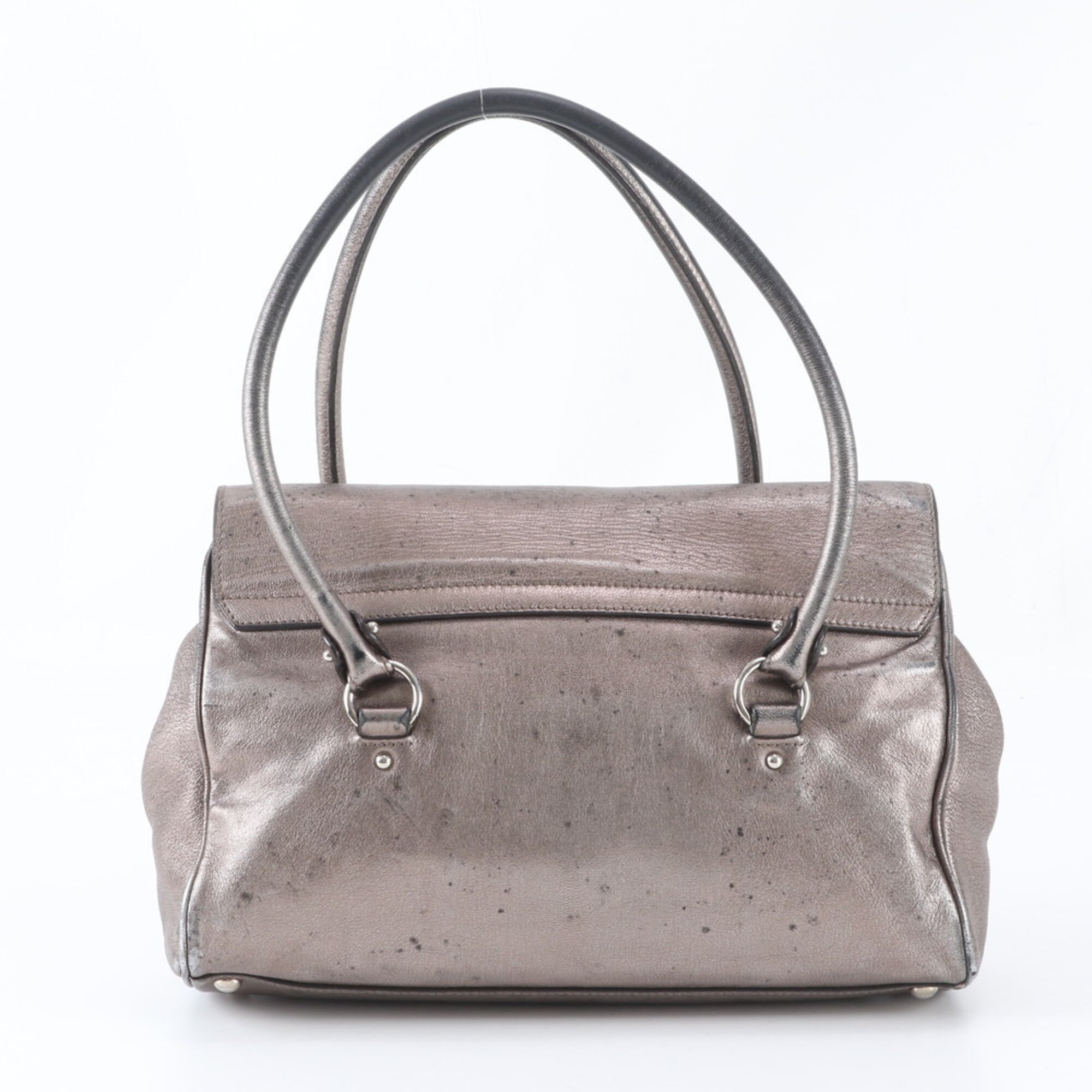 Salvatore Ferragamo Gancini Grayish Leather Handbag Shoulder Bag Tote Bag (Pre-Owned)