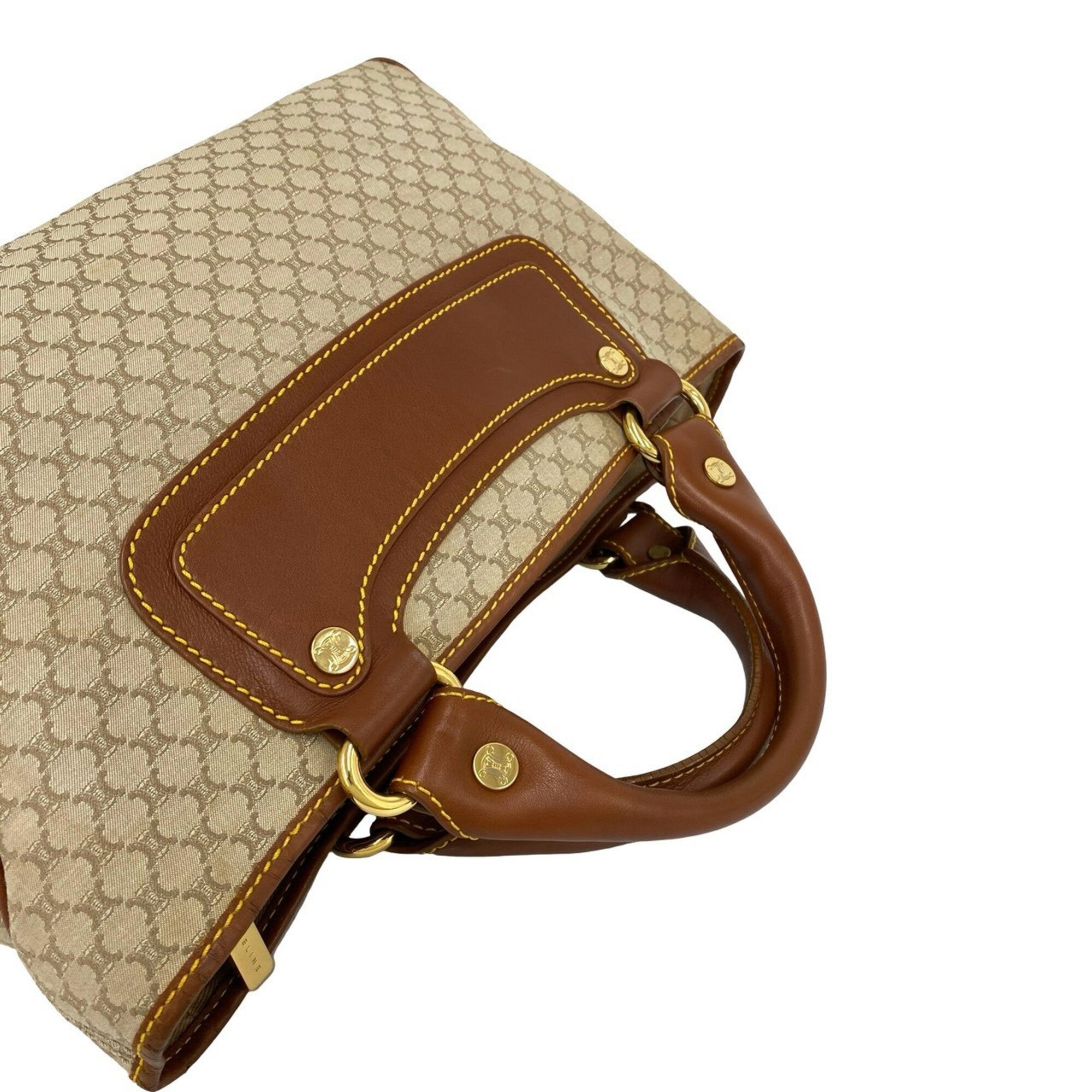 Celine Beige Brown Canvas Leather Handbag Tote Bag (Pre-Owned)