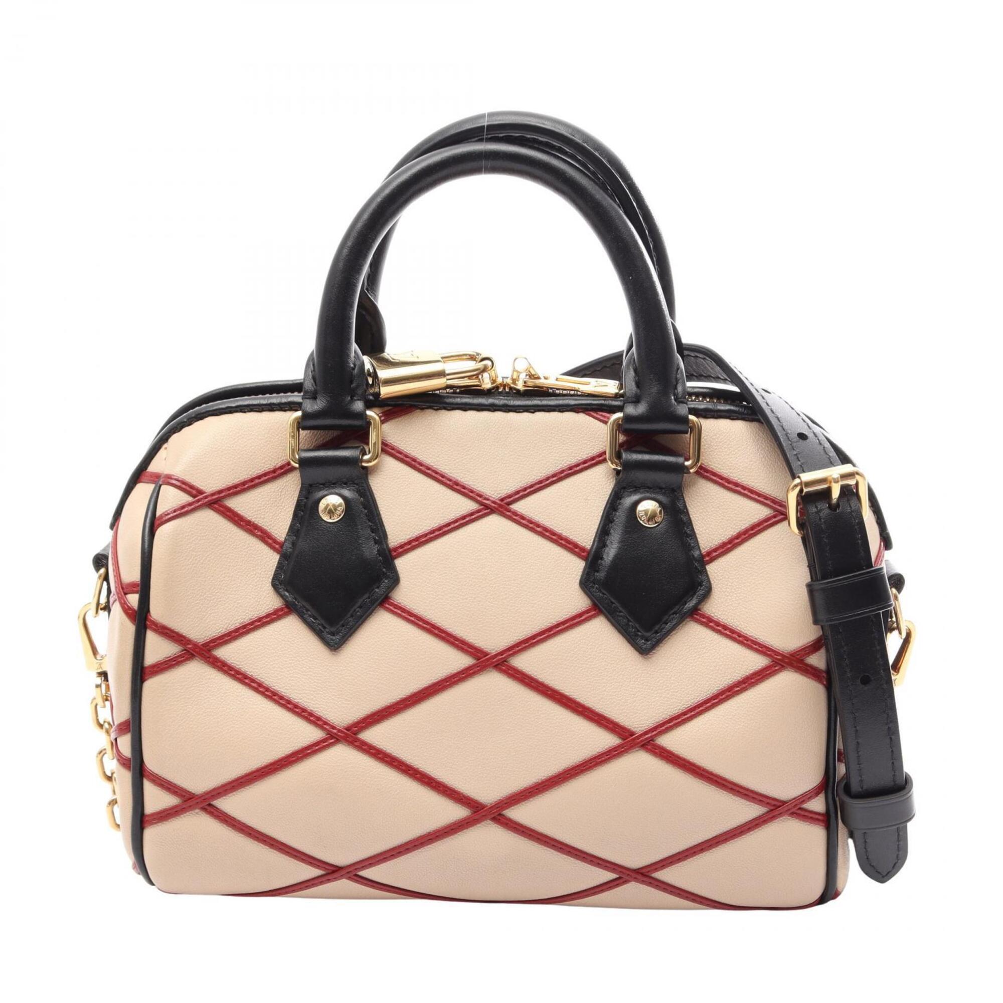 Louis Vuitton Beige Black Red Color Leather Handbag (Pre-Owned)