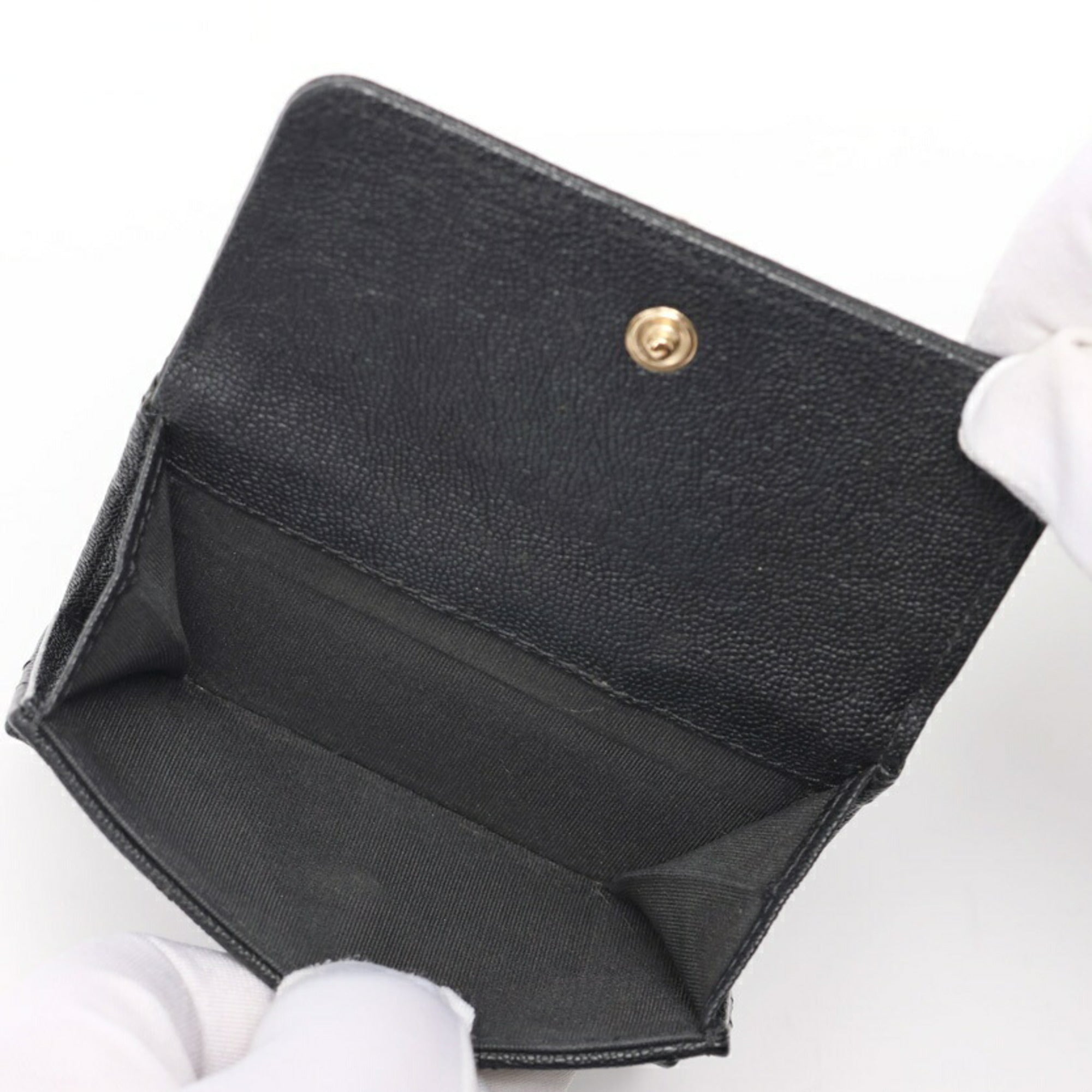Chanel Black Grained Calfskin Wallet (Tri-Fold) (Pre-Owned)
